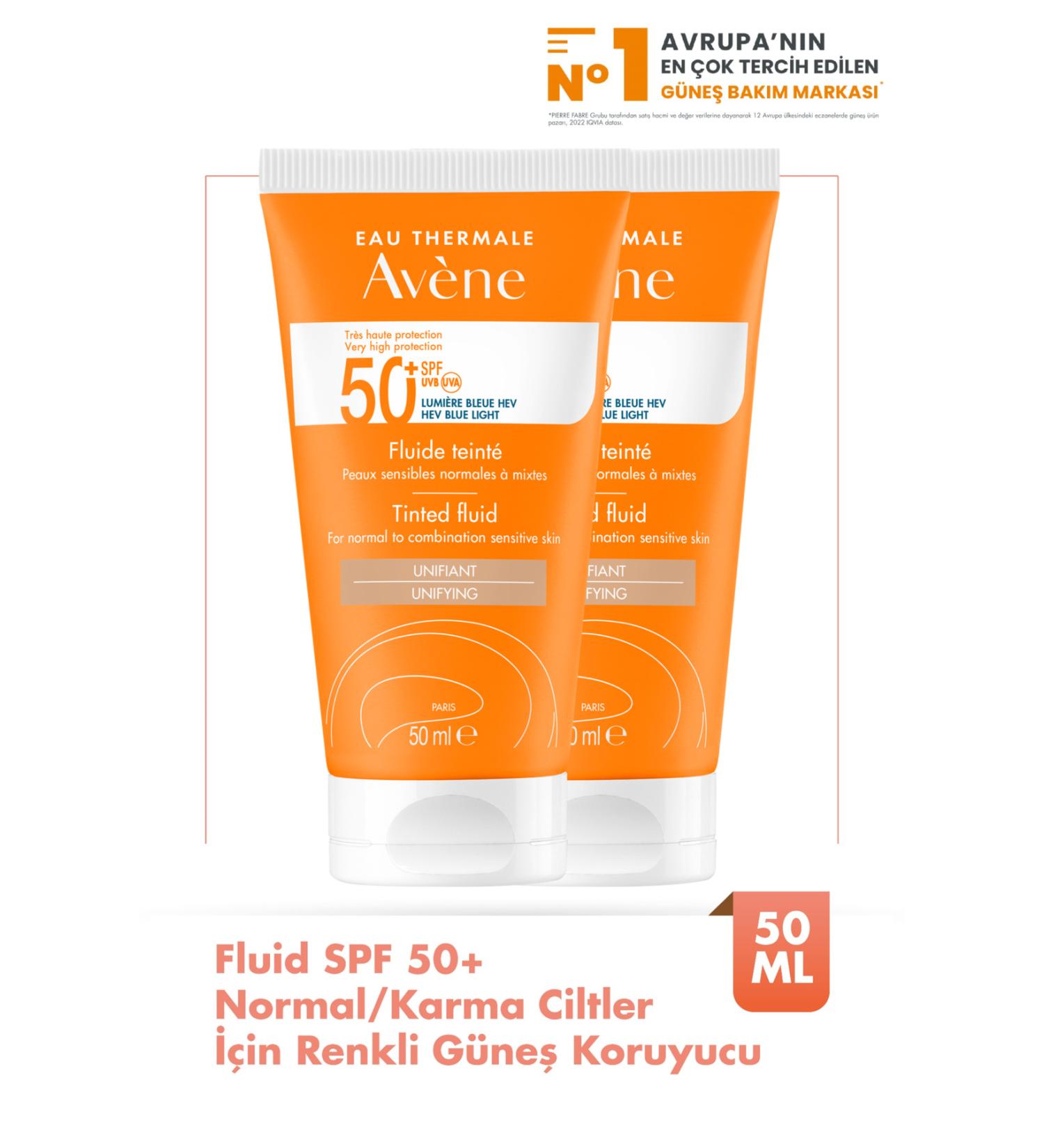 Avene Tinted Fluid SPF 50+ Tinted Sunscreen for Normal or Combination Skin 50 ml x2 DKUr n317 - Buy Online on GoSupps.com