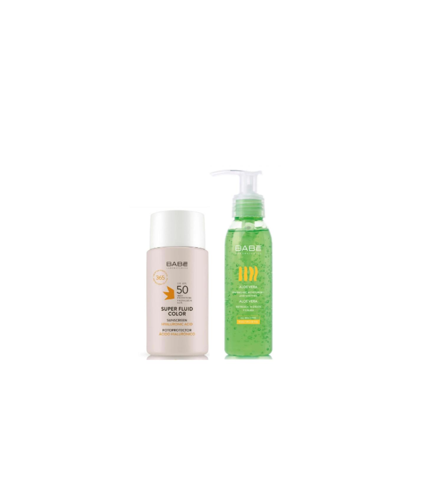 Babe Laboratorios Super Fluid Color Spf50 Waterproof Tinted Sunscreen 50ml & Aloe Gel 90ml
