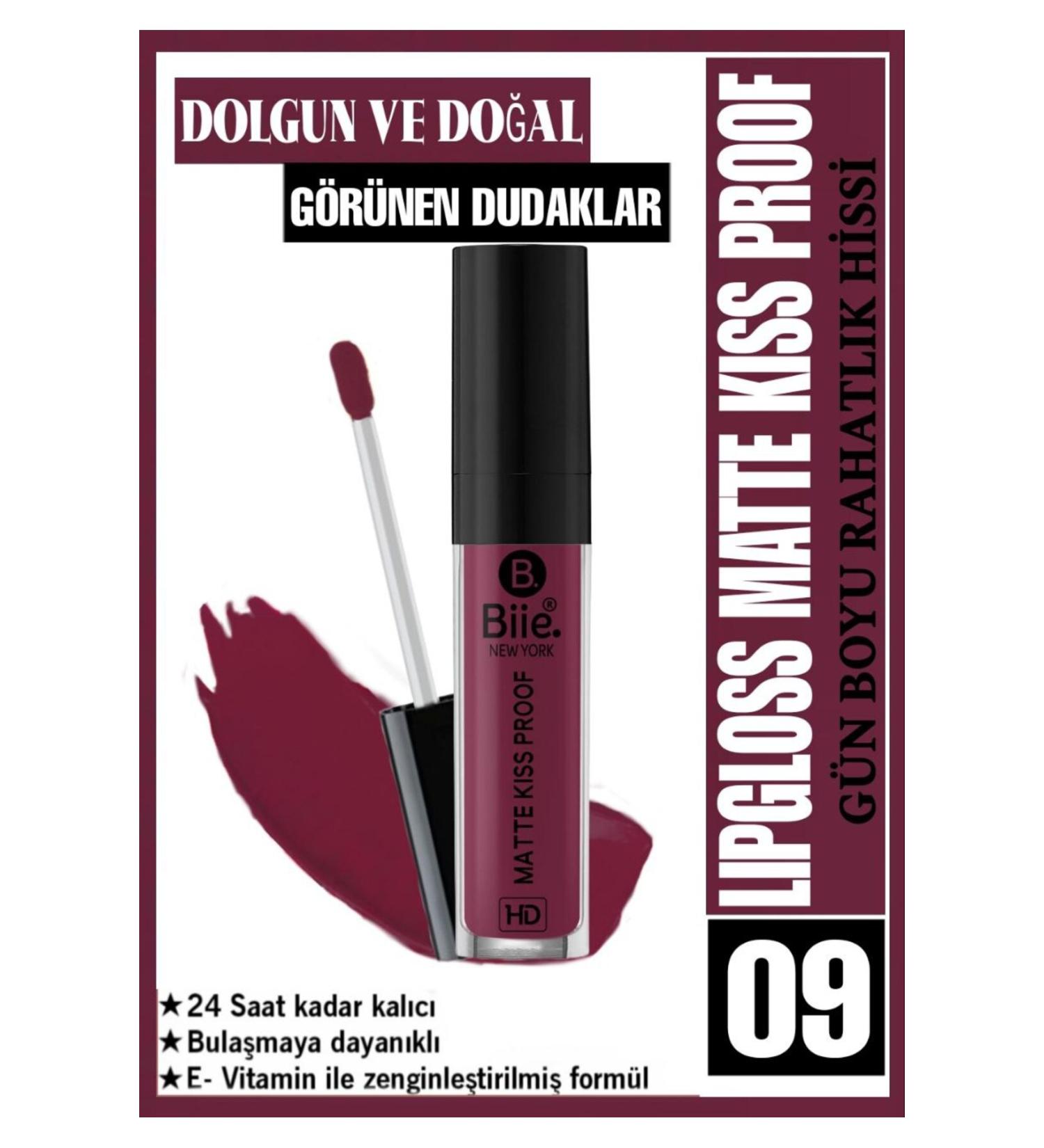 biie B E NewYork HD Long-Lasting Matte LIQUID MATTE Lipstick Kiss Proof Lipgloss No:09