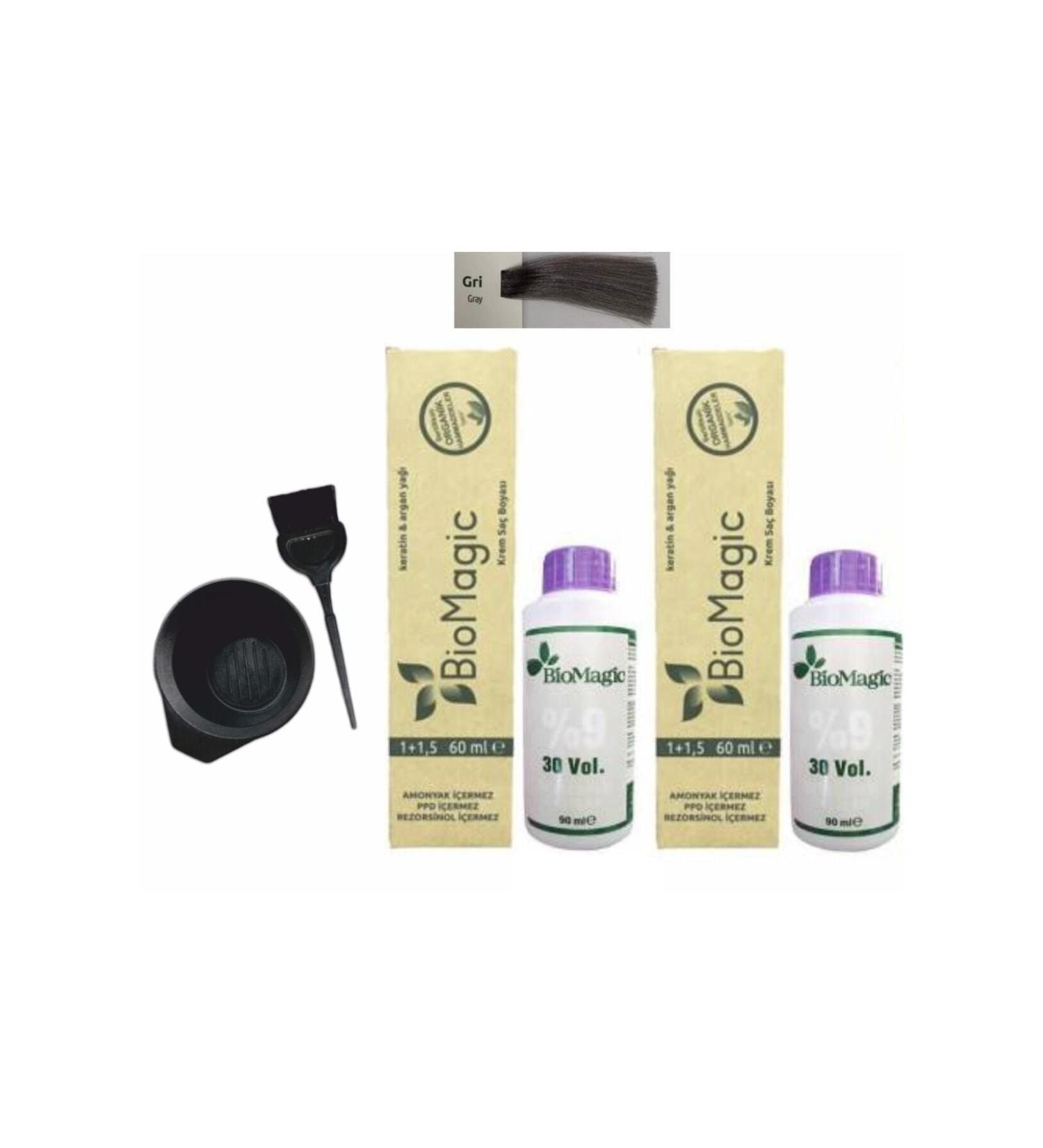 BioMagic Organic Keratin+Argan Oil Hair Dye Gray 60ml X2 Pieces+Oxidant 90ml+Dyeing Set - Buy Online on GoSupps.com