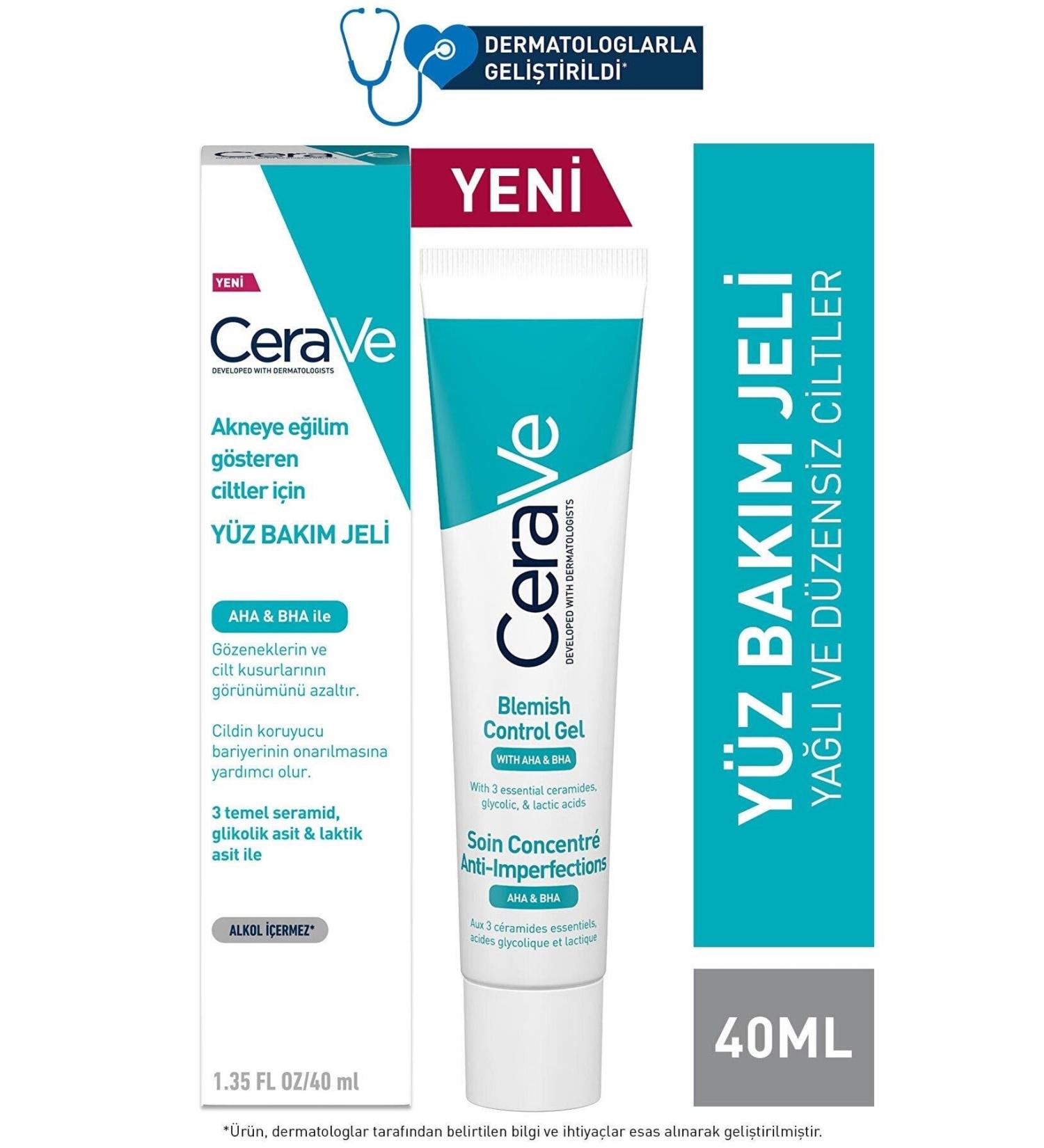 CeraVe AHA & BHA Fast Absorbing Face Care Gel for Blemish Prone Skin and Blackheads 40ml