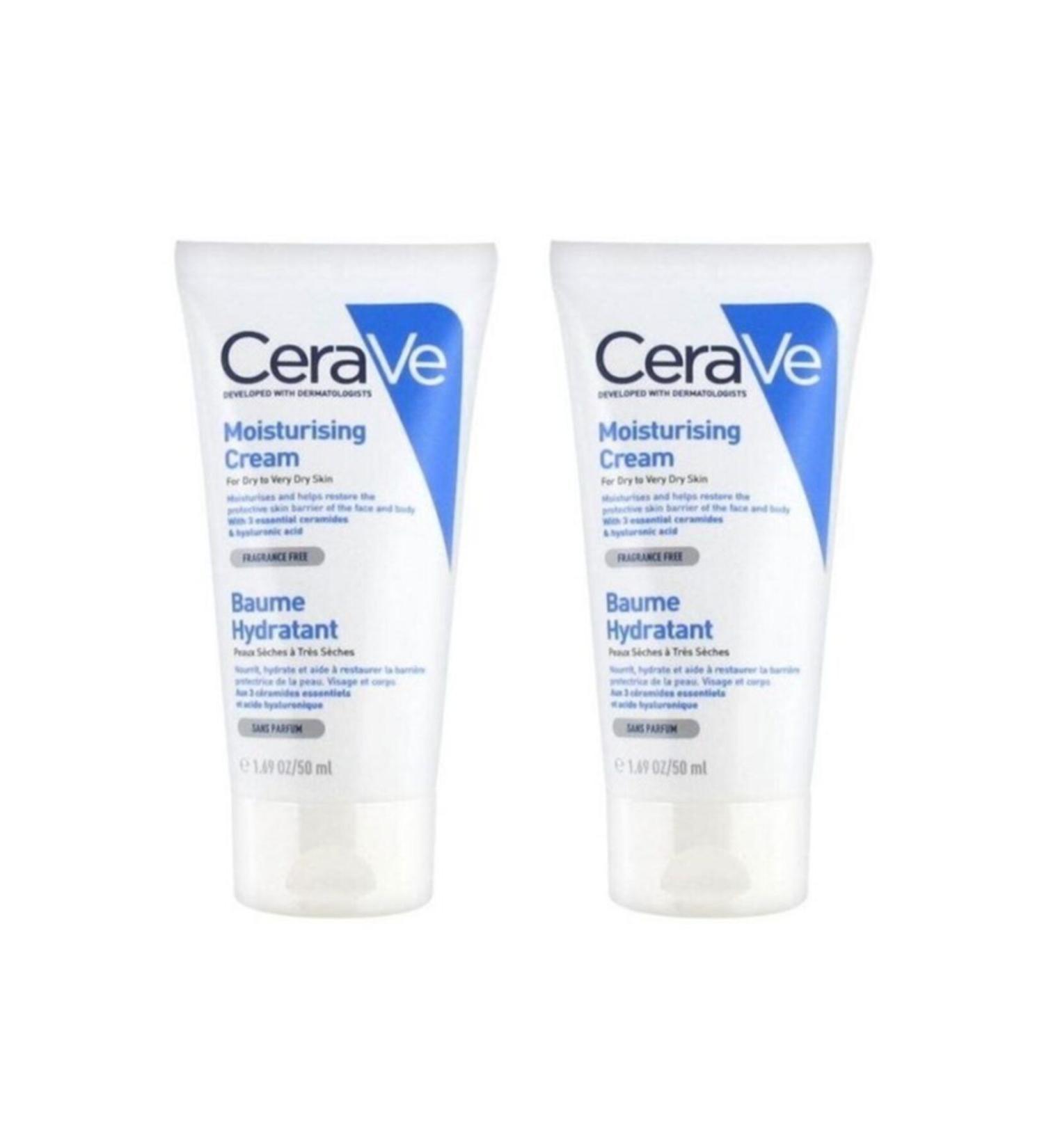 CeraVe Moisturizing Cream for Dry and Very Dry Skin Containing Ceramide and Hyaluronic Acid 50 ml 2 Pieces