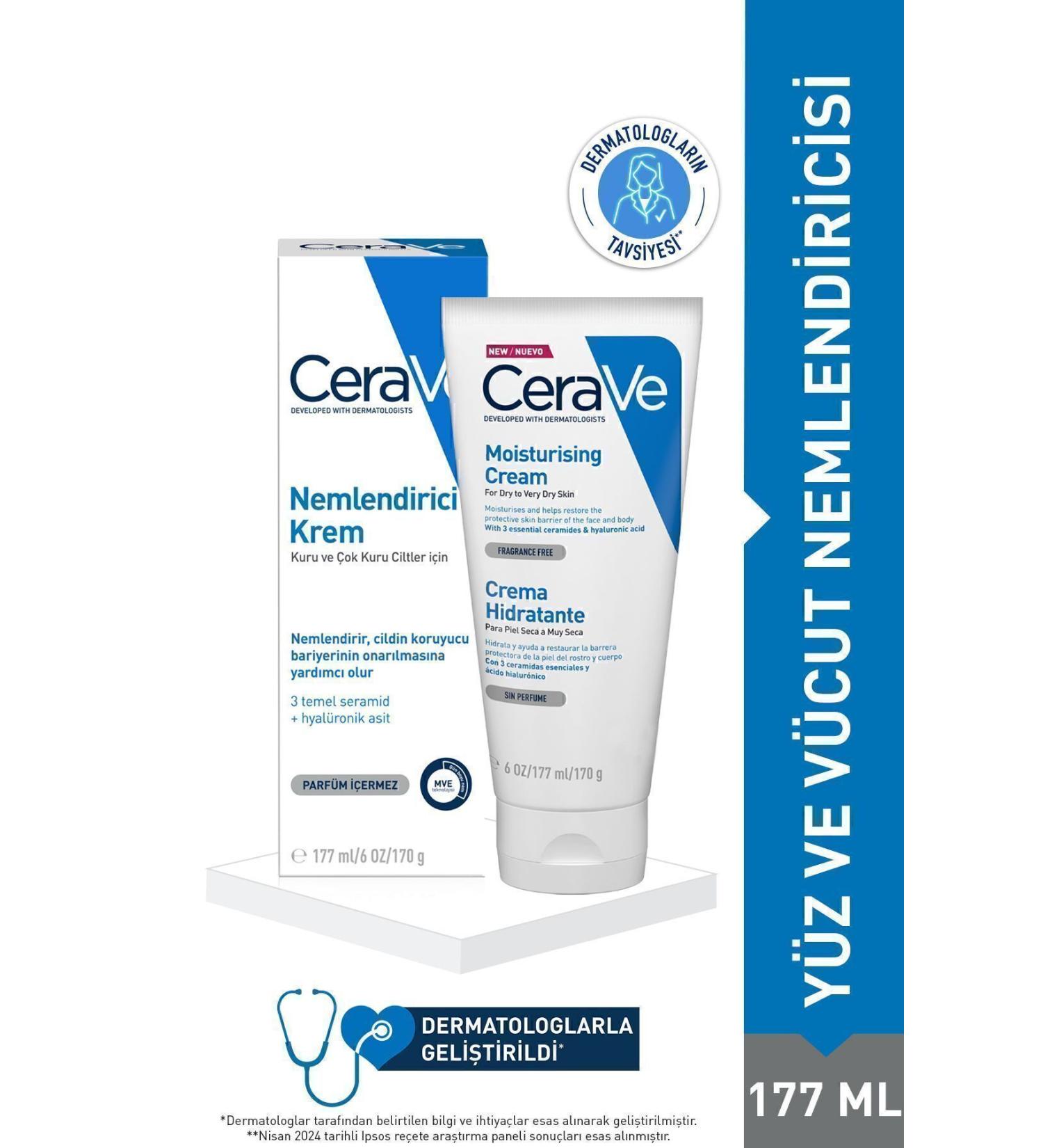 CeraVe Moisturizing Face and Body Cream-For Dry Skin With Ceramide and Hyaluronic Acid 177ML - Buy Online on GoSupps.com
