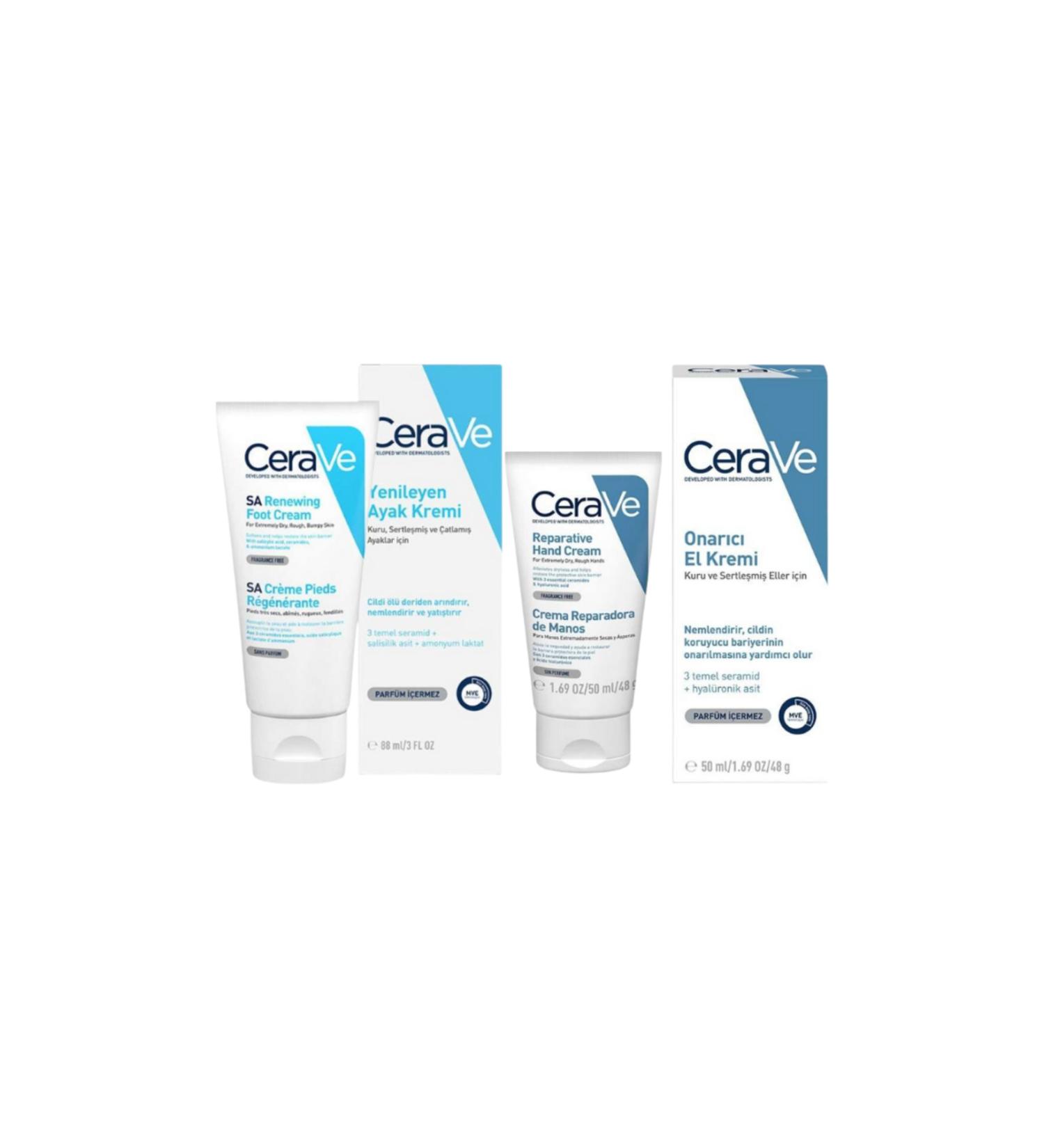 CeraVe Repairing Hand Cream 50 ml Regenerating Foot Cream 88 ml - Buy Online on GoSupps.com