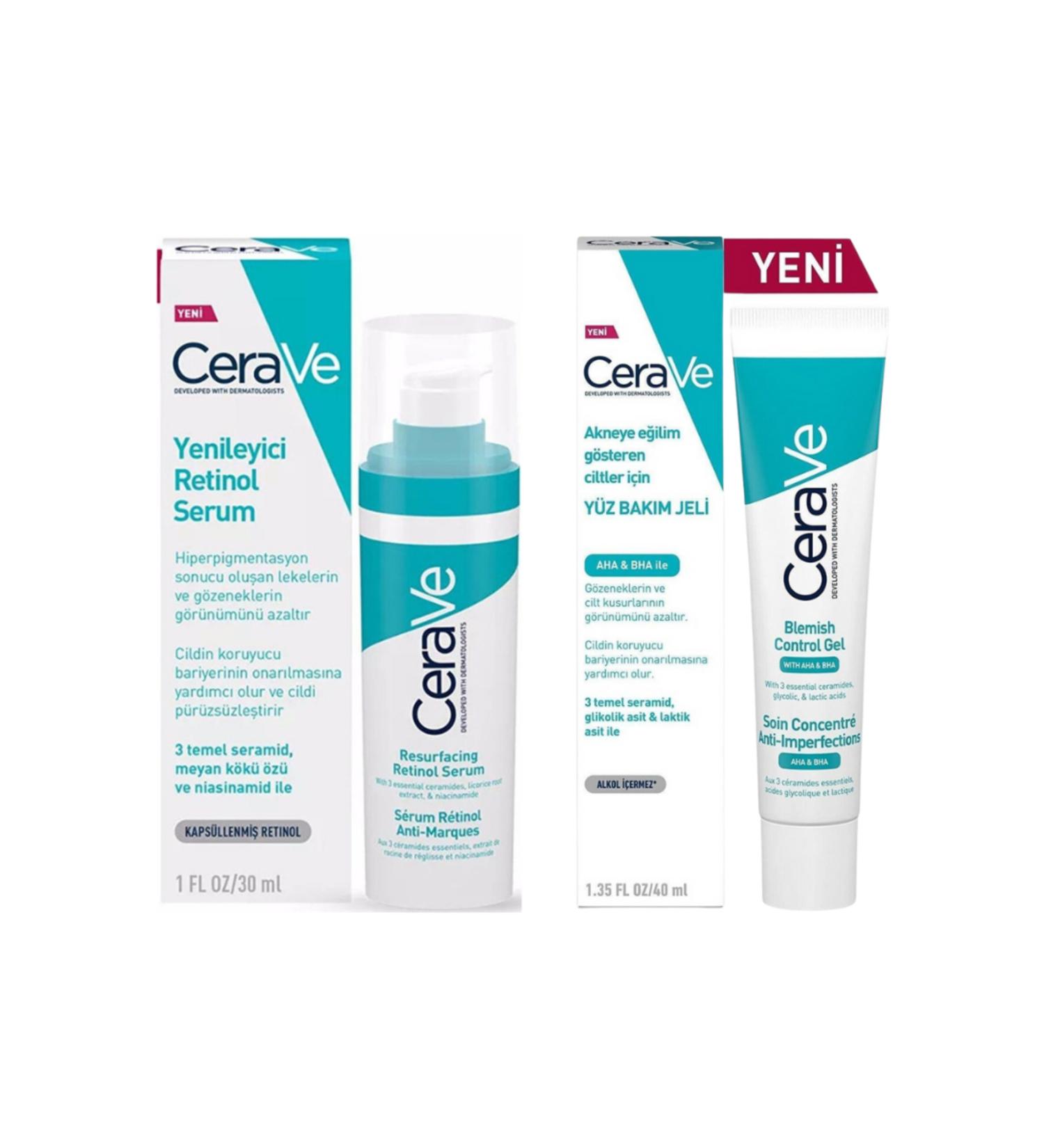 CeraVe Retinol Serum for Oily and Irregular Skin 30 ml + Facial Care Gel 40ml - Buy Online on GoSupps.com