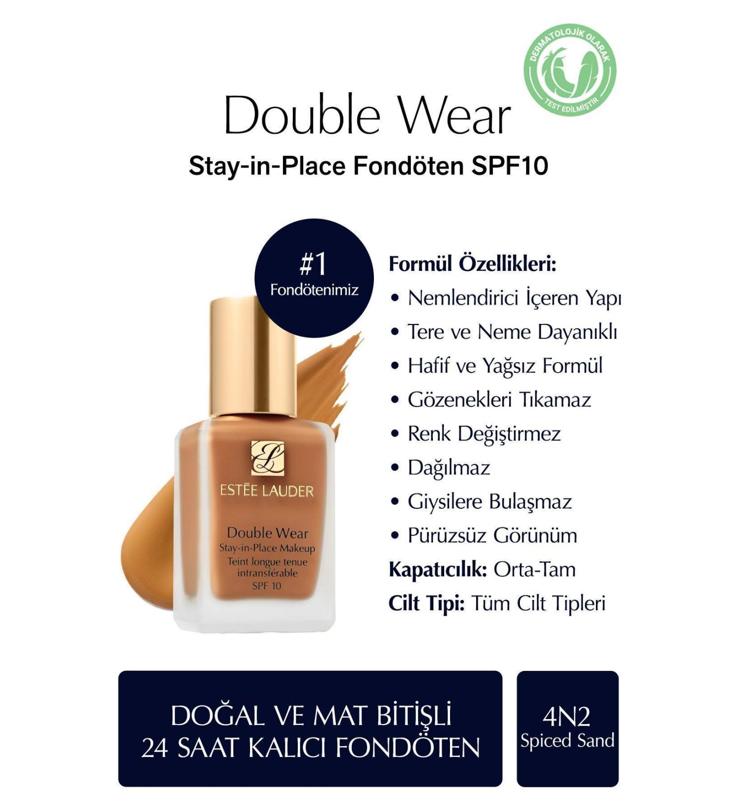 Estee Lauder Natural and Matte Finish - Double Wear Stay-in-Place Foundation SPF 10 ( 4N2 Spiced Sand ) - 30 ml - Buy Online on GoSupps.com