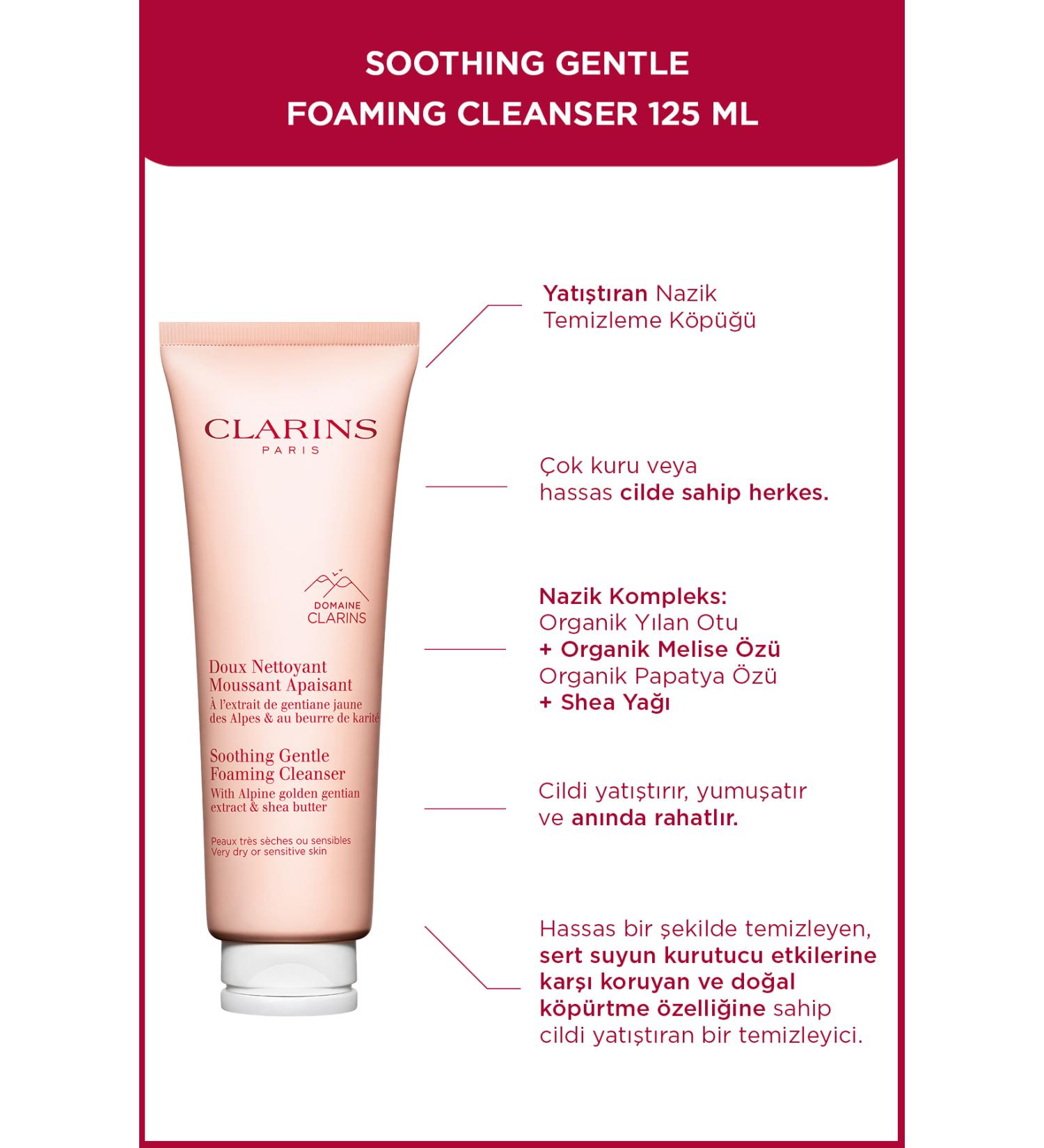 Clarins SOOTHING GENTLE FOAMING CLEANSER 125 ML- Soothing and Gentle Cleanser for Dry Skin