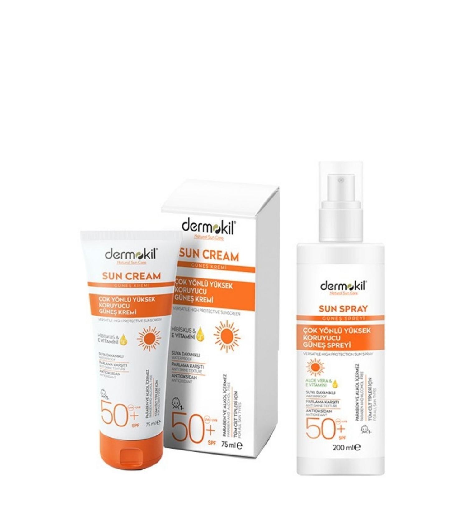 Dermokil Vitamin E High Protection Sun Cream 50 Spf 75ml and Aloe Vera Sun Spray 200ml
