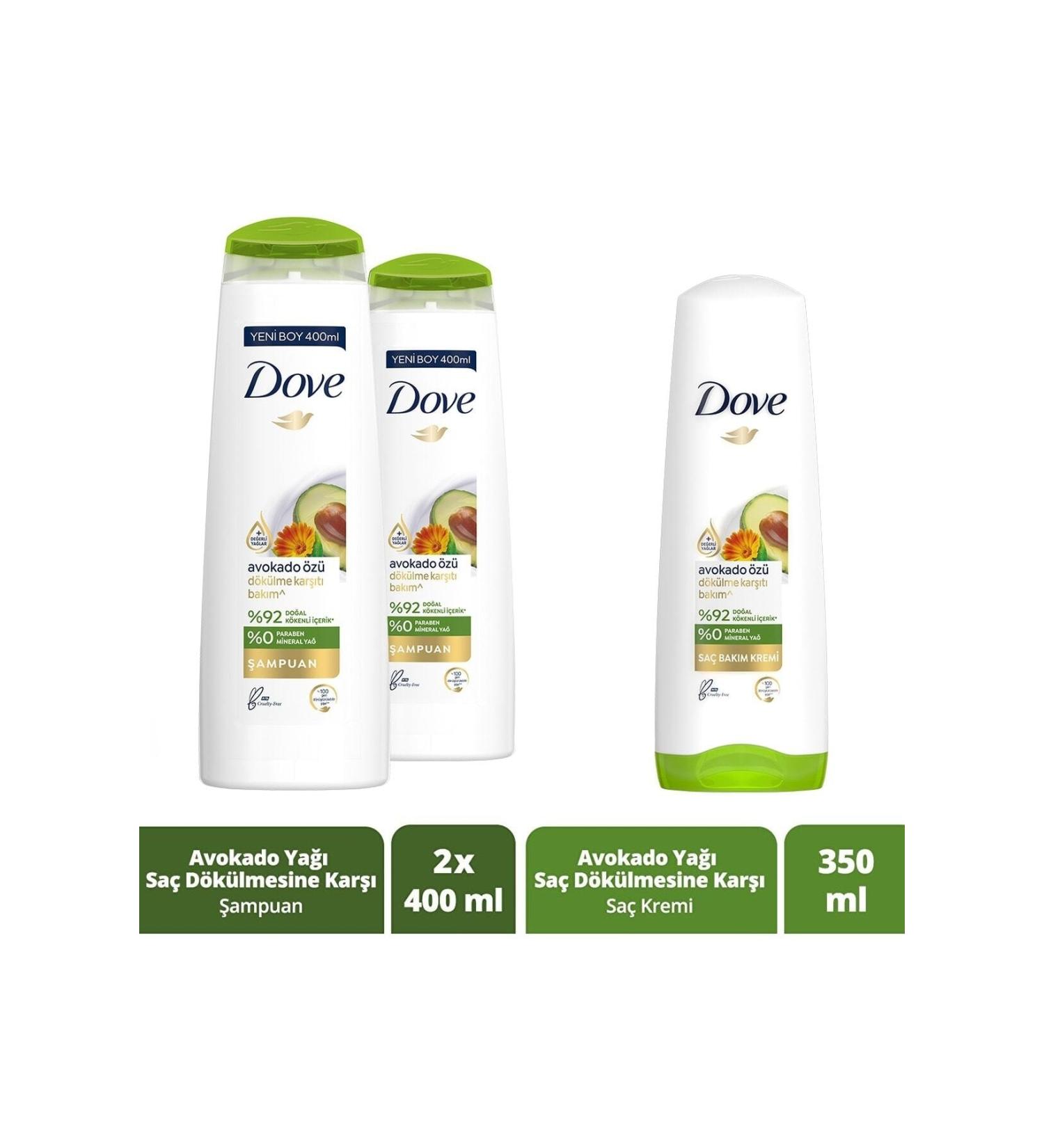 Dove Hair Care Shampoo Avocado Extract Anti-Hair Loss Care 400 Ml X2 + Hair Care Conditioner 350 Ml
