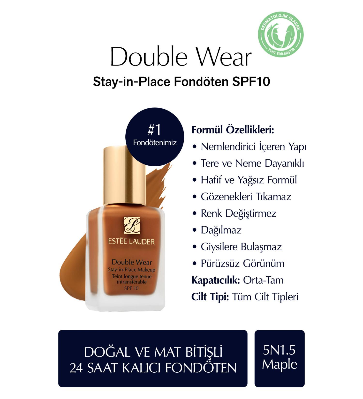 Estee Lauder NATURAL AND MATTE FINISH - STAY-IN-PLACE FOUNDATION SPF 10 (5N1.5 MAPLE) - 30 ML KEYON1484