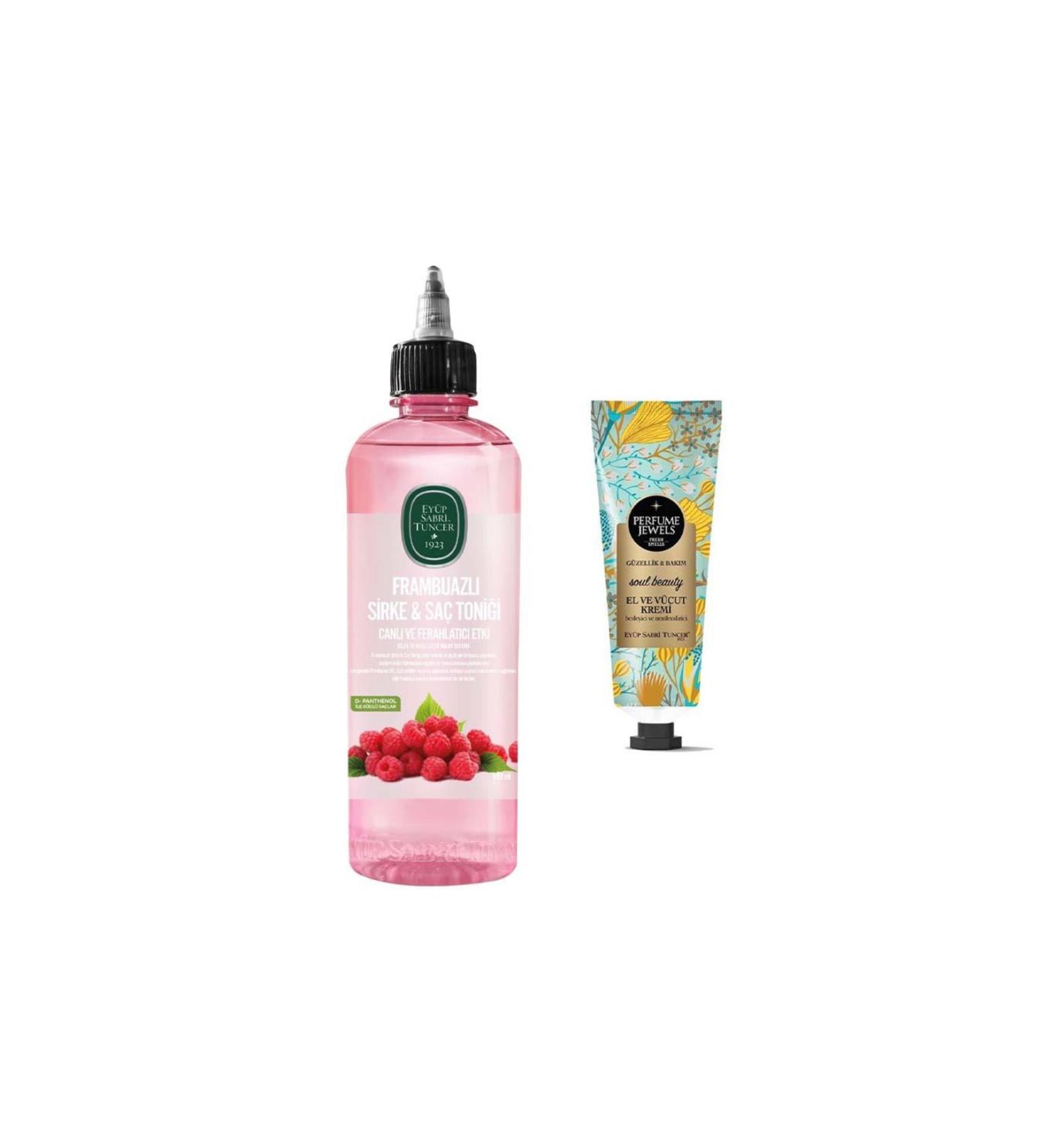 Ey p Sabri Tuncer Raspberry Vinegar & Hair Tonic 500 ml and Soul Beauty Hand and Body Cream 50 ml