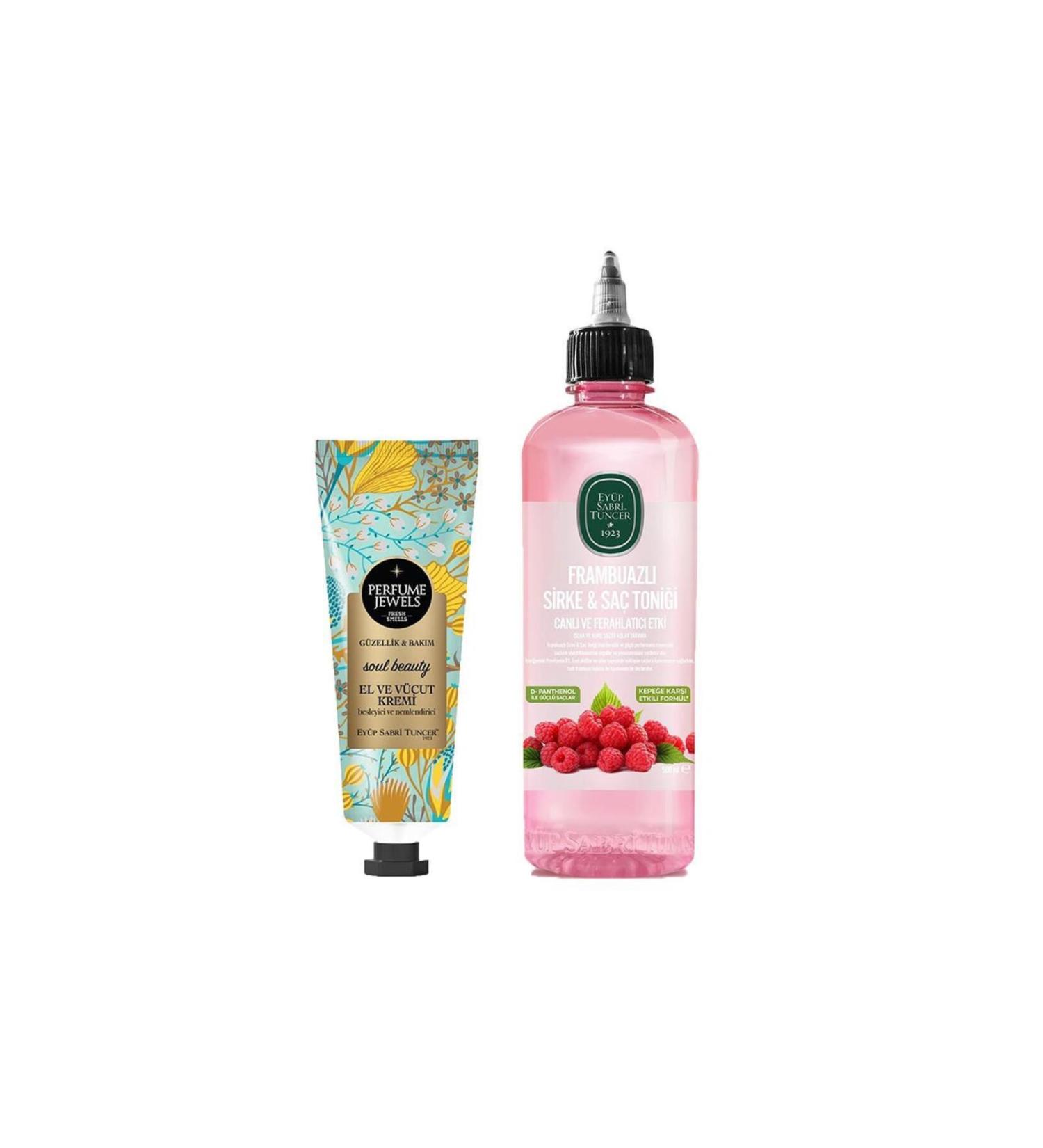 Ey p Sabri Tuncer Raspberry Vinegar & Hair Tonic 500 ml and Hand and Body Cream Soul Beauty 50 ml