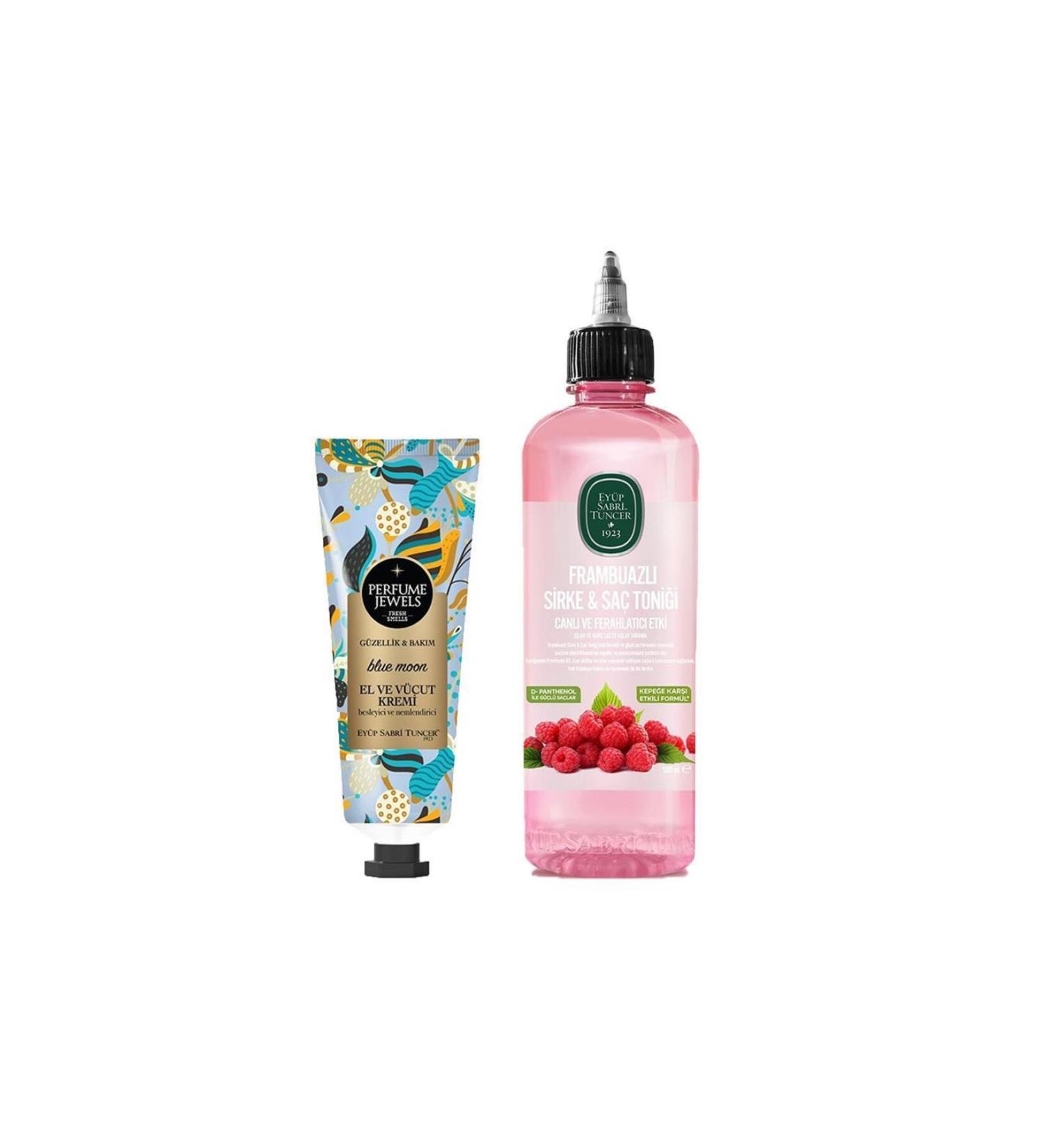 Ey p Sabri Tuncer Raspberry Vinegar & Hair Tonic 500 ml and Blue Moon Hand and Body Cream 50 ml