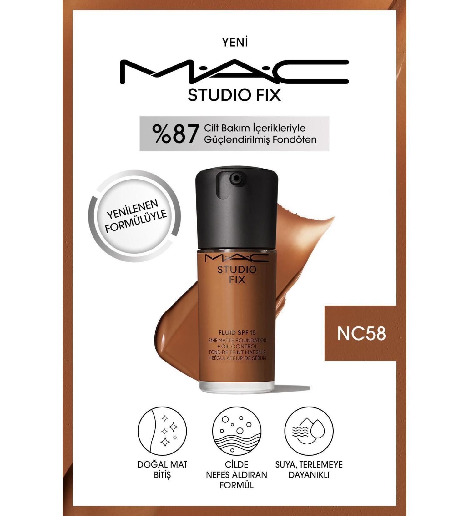 Mac NEW NATURAL MATTE FINISH STUDIO FIX FLUID SPF 15 MATTE FOUNDATION-NC58 30 ML KEYON2920