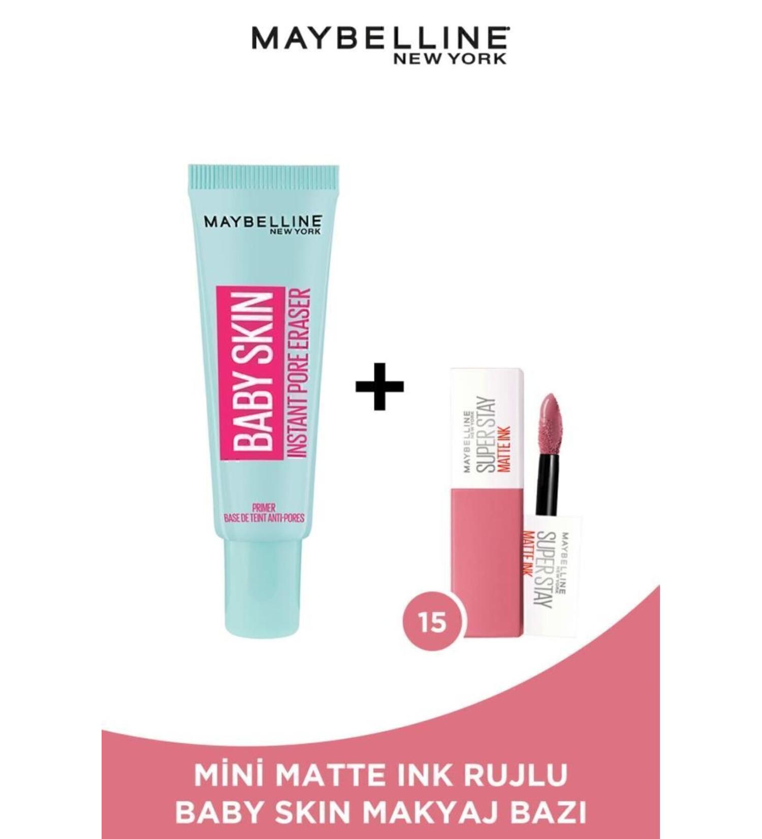 Maybelline New York Baby Skin Pore Concealing Makeup Base & Mini Super Stay Matte Ink Lipstick 15 Lover 2.7 ML - Buy Online on GoSupps.com