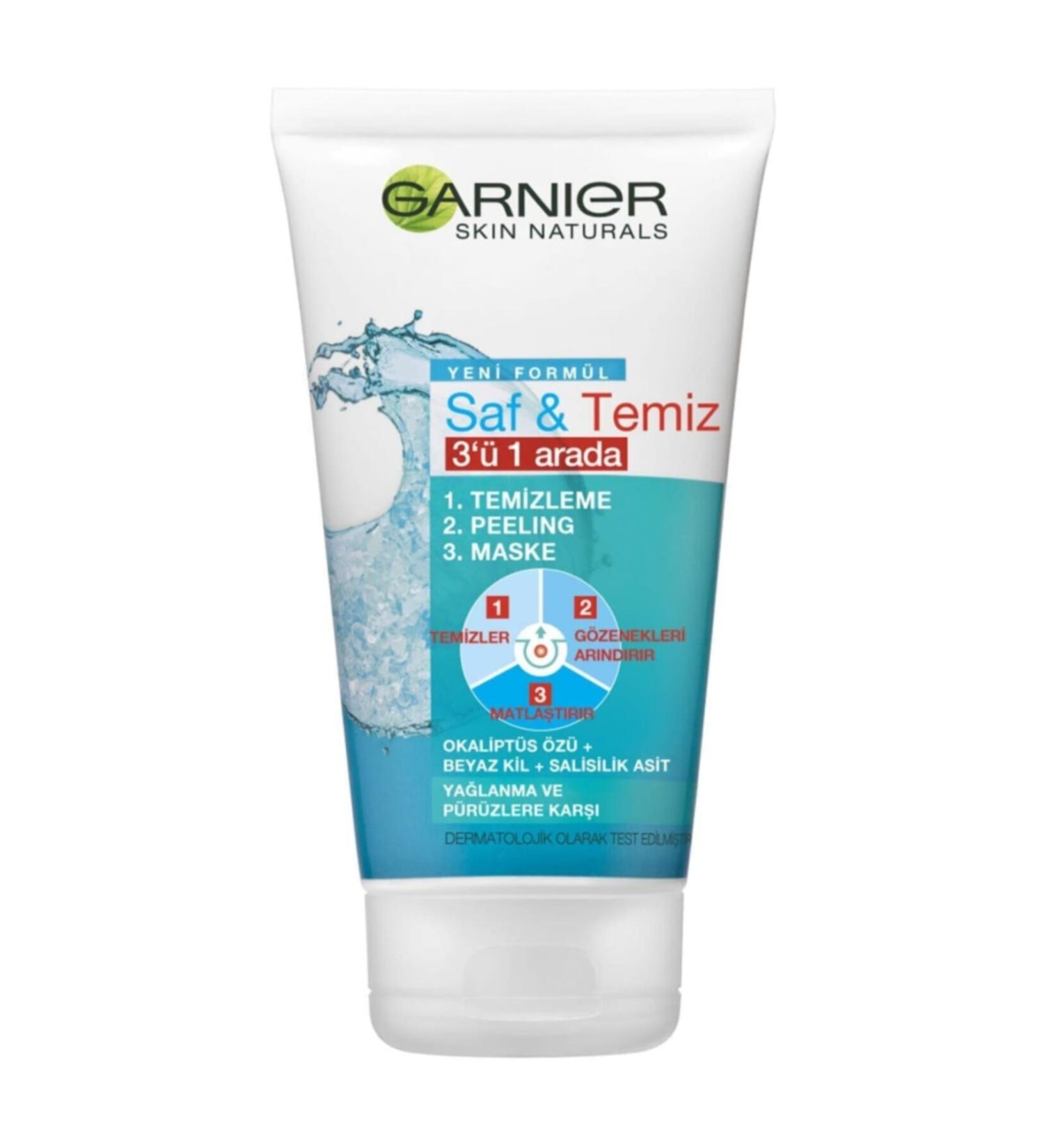 Garnier Pure & Clean 3 in 1 Mask Against Oiliness and Impurities White Clay + Silicic Acid 150ml - Buy Online on GoSupps.com