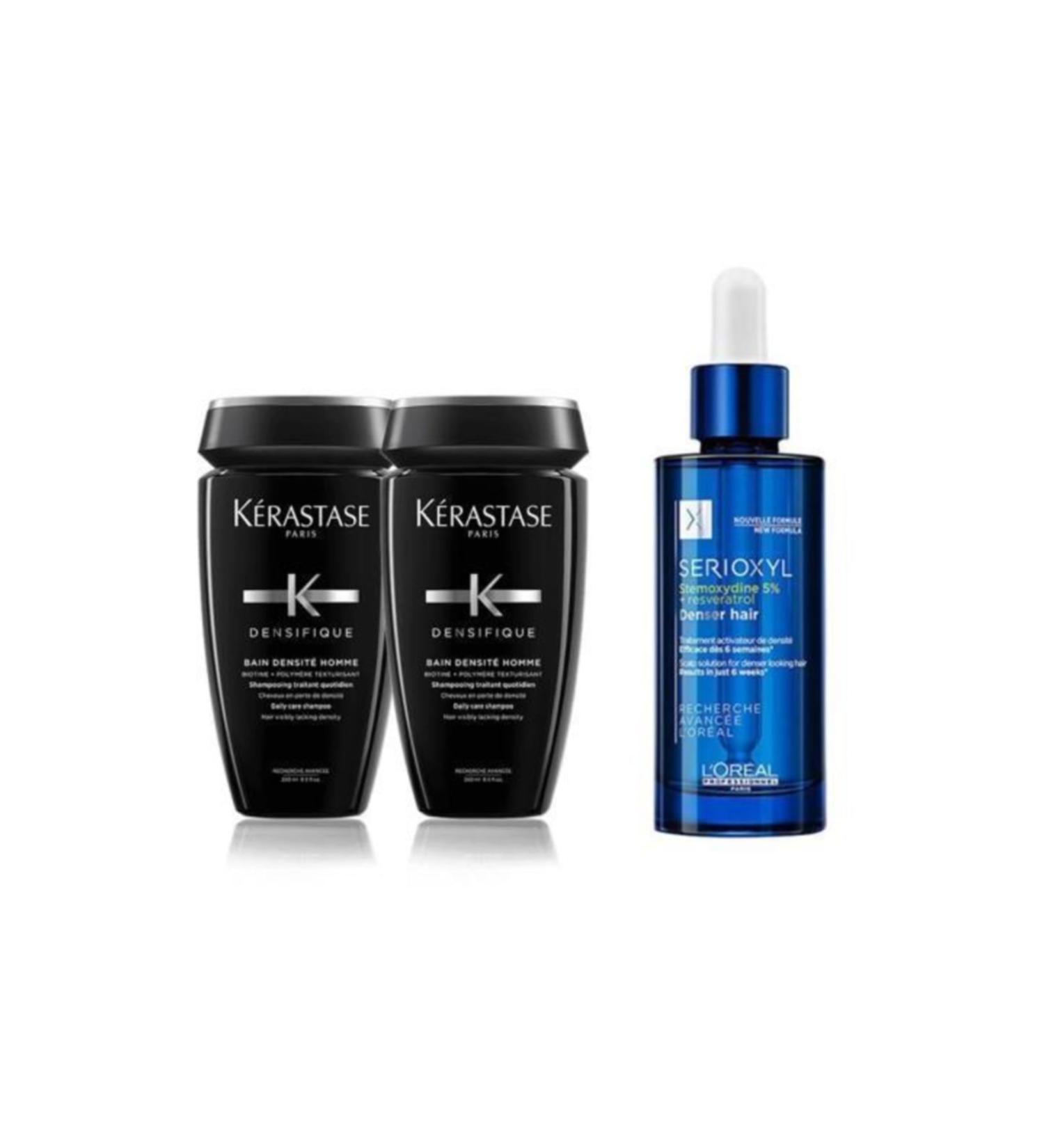 Kerastase Densifique Densite Men's Shampoo 2x250 Ml + loreal Serioxyl Stemoxydine 5% Denser Hair 90 Ml