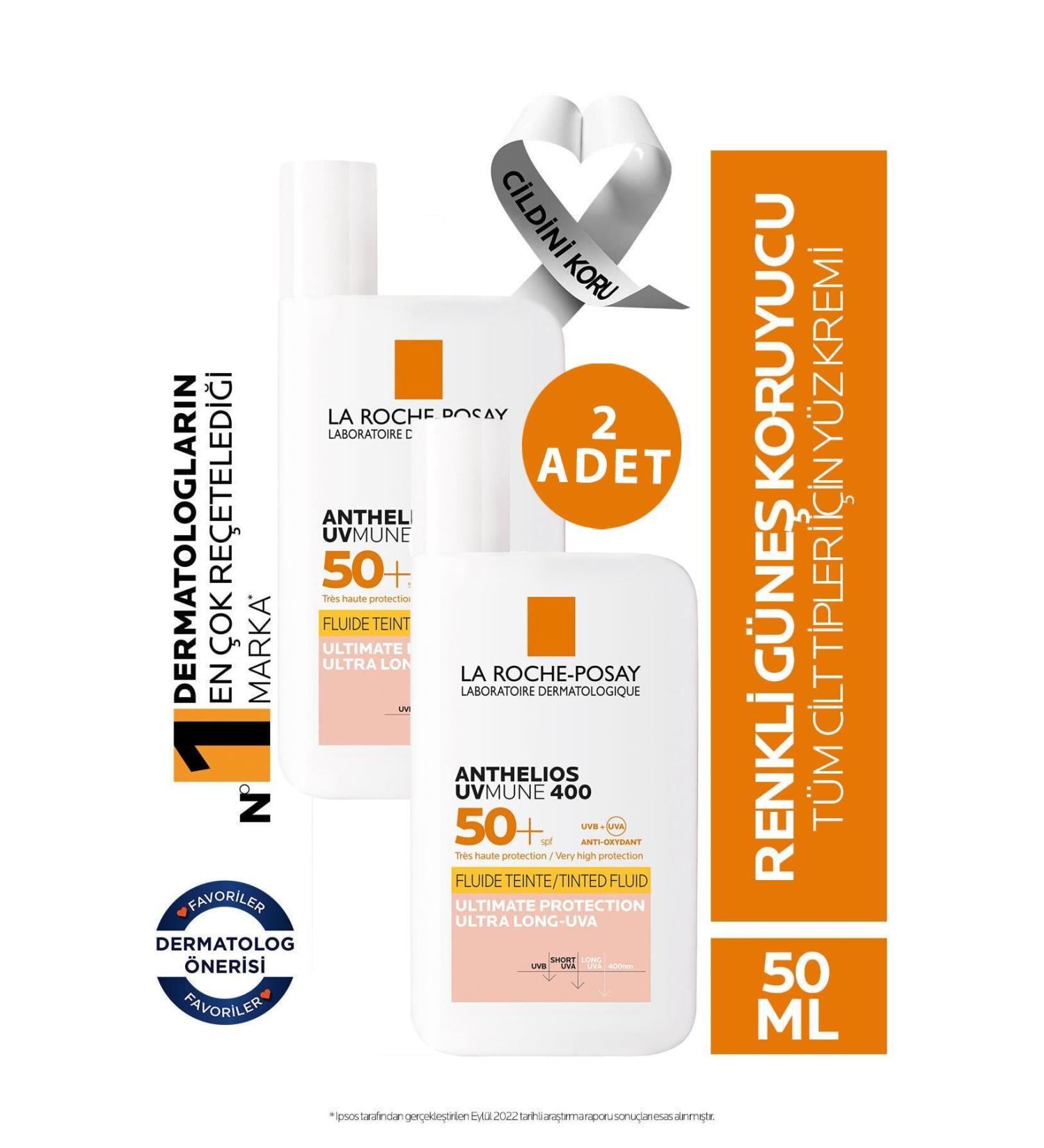 La Roche Posay Anthelios Uvmune Fluid Tinted Spf50 50 ml 2 Pieces