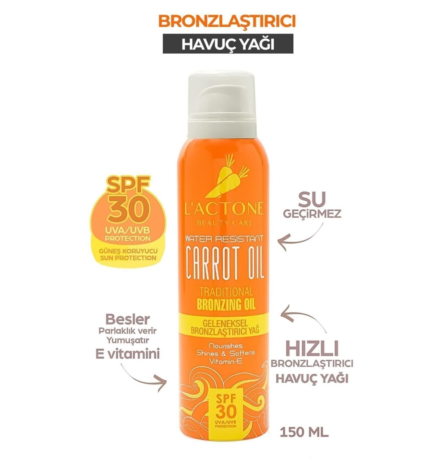 L'ACTONE Carrot Oil Spf30 Traditional Bronzing Oil 150 ml / Bronzing Carrot Oil Vitamin E - Buy Online on GoSupps.com