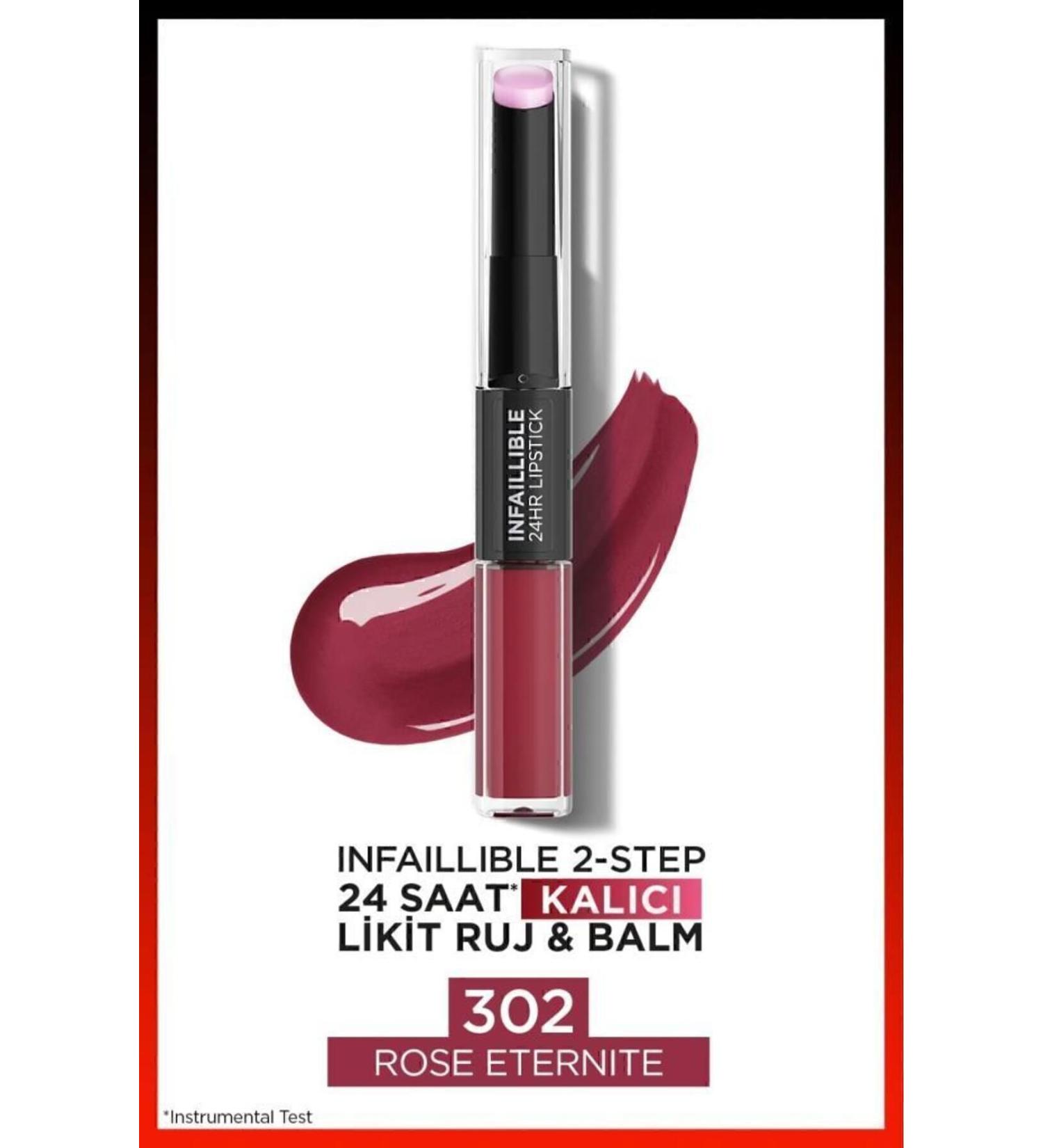 L'Oreal Paris L'or al Paris Infaillible 2-step 24 Hour Liquid Lipstick & Balm - 302 Rose Eternite - Buy Online on GoSupps.com