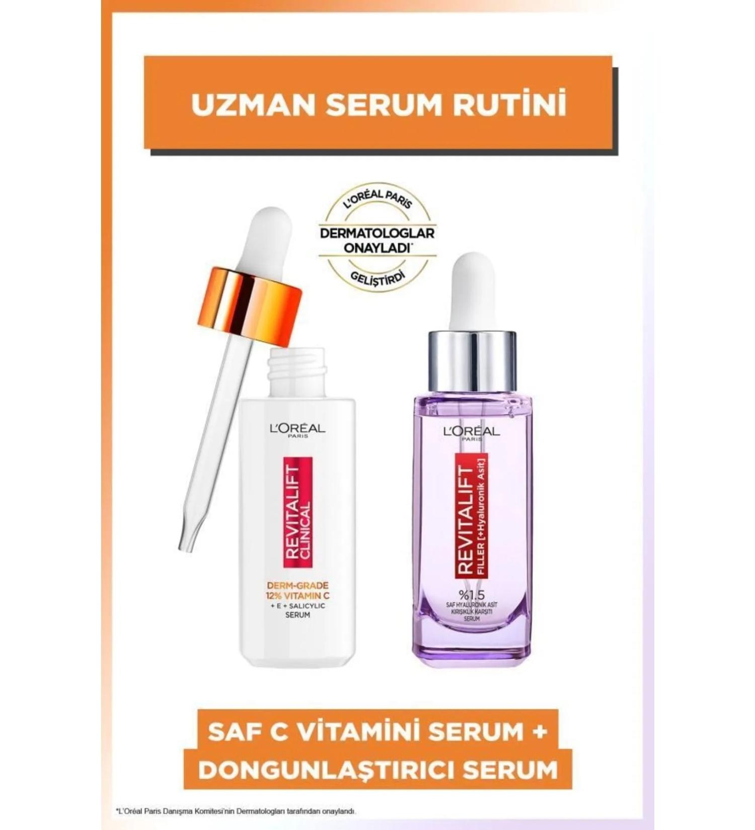 L'Oreal Paris Revitalift Clinical Pure Vitamin C Serum & Revitalift Filler 1.5% Pure Hyaluronic Acid Serum - Buy Online on GoSupps.com