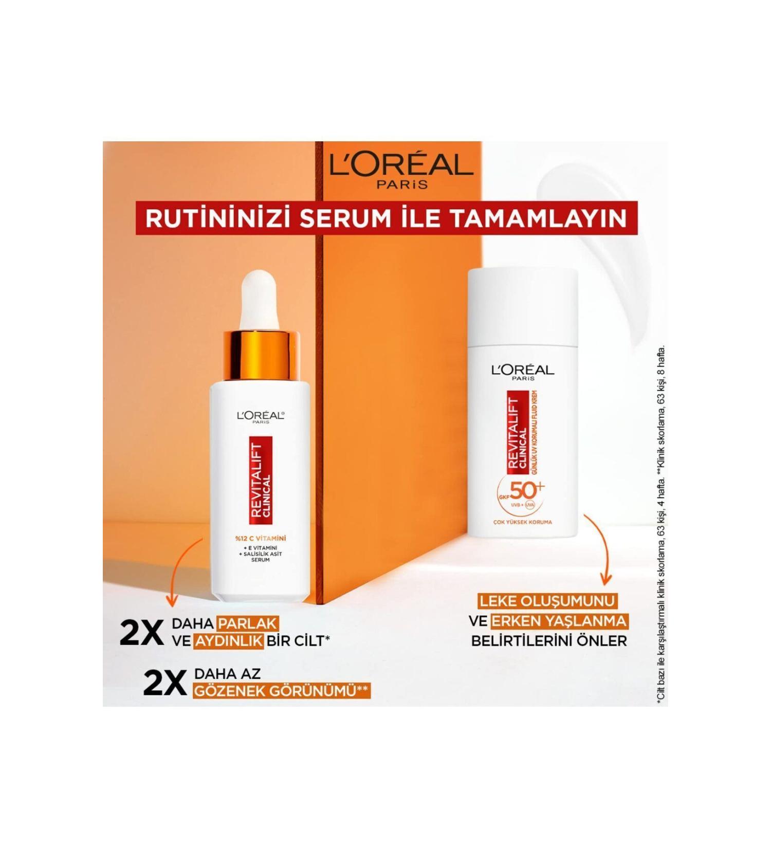 L'Oreal Paris Revitalift Clinical Spf 50 ML + Vitamin C Brightening Serum 30ml - Buy Online on GoSupps.com