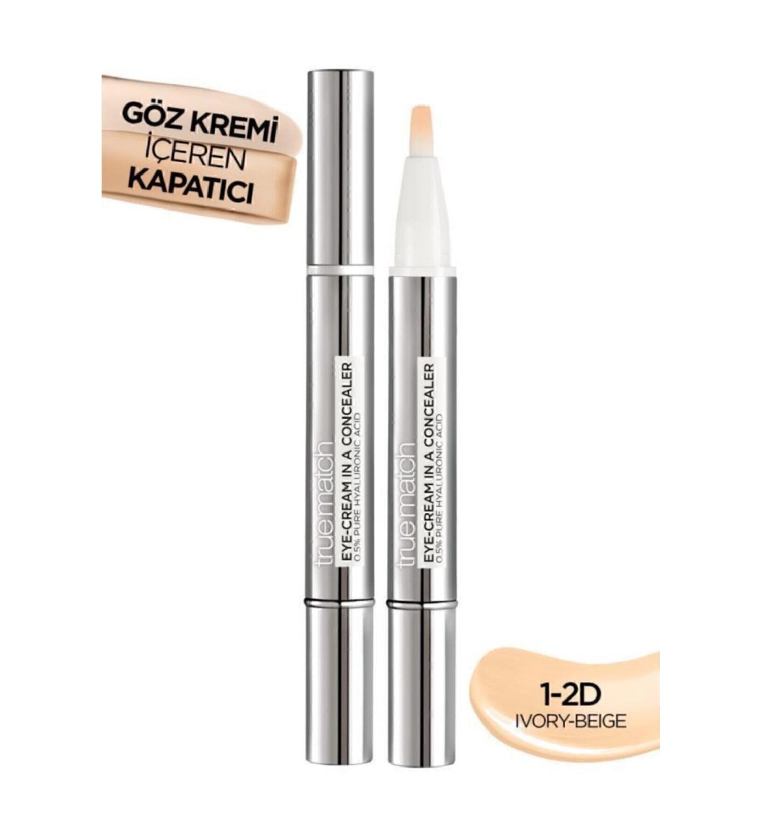 L'Oreal Paris True Match Eye Cream Concealer 2 in 1 1-2D Ivory Beige - Buy Online on GoSupps.com