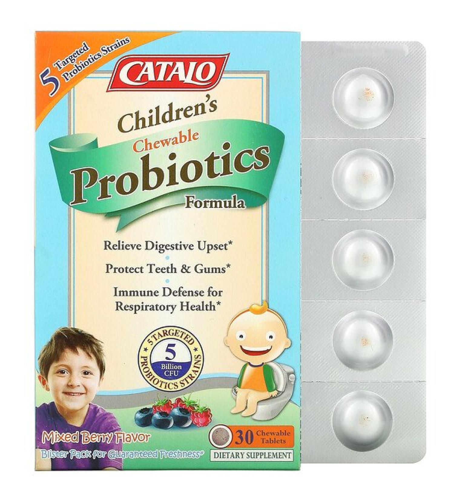 Catalo Naturals Children's Chewable Probiotics Formula Mixed Berry 5 Billion CFU 30 Chewable Tablets
