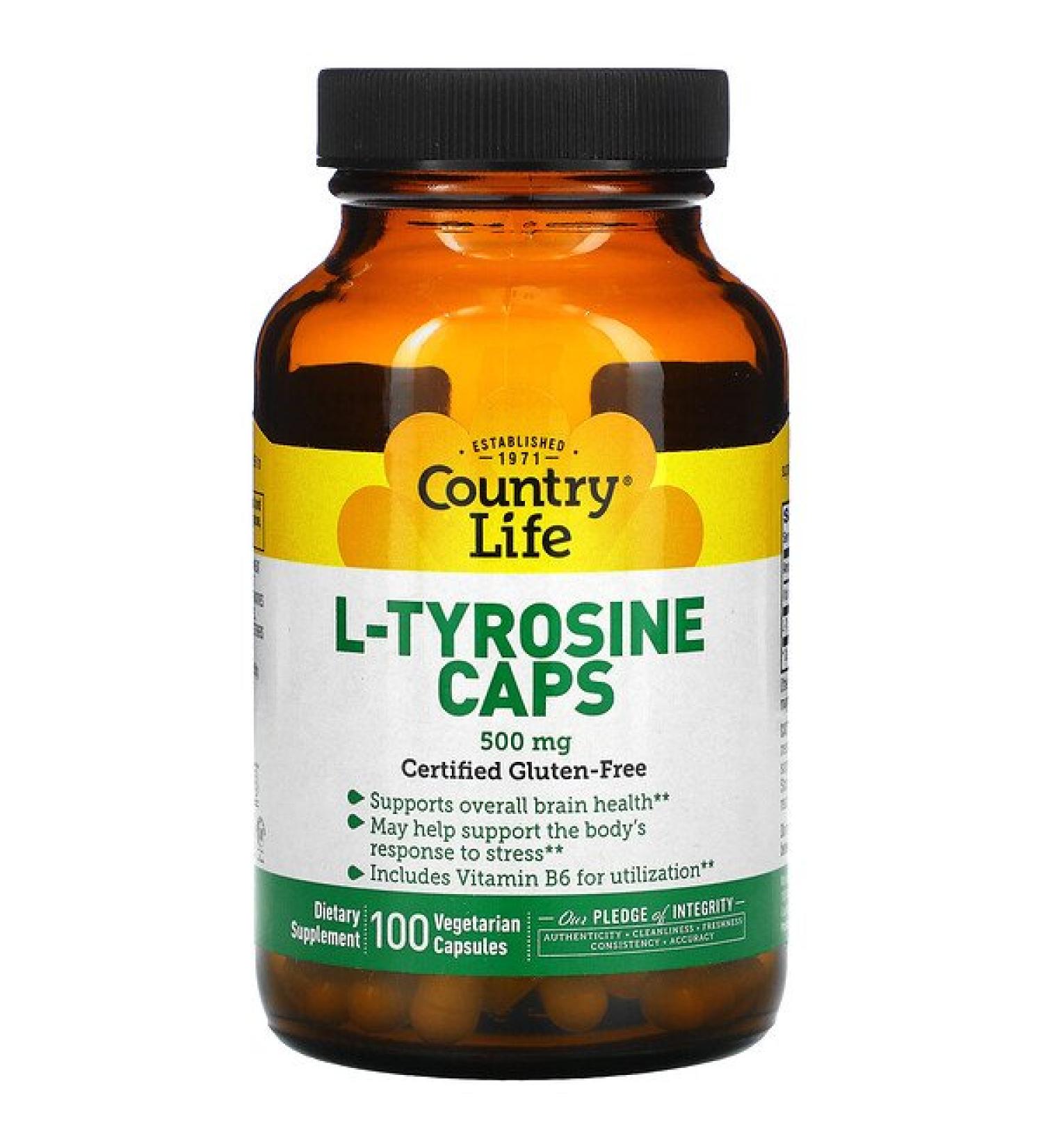 Country Life L-Tyrosine Caps 500 mg 100 Vegetarian Capsules