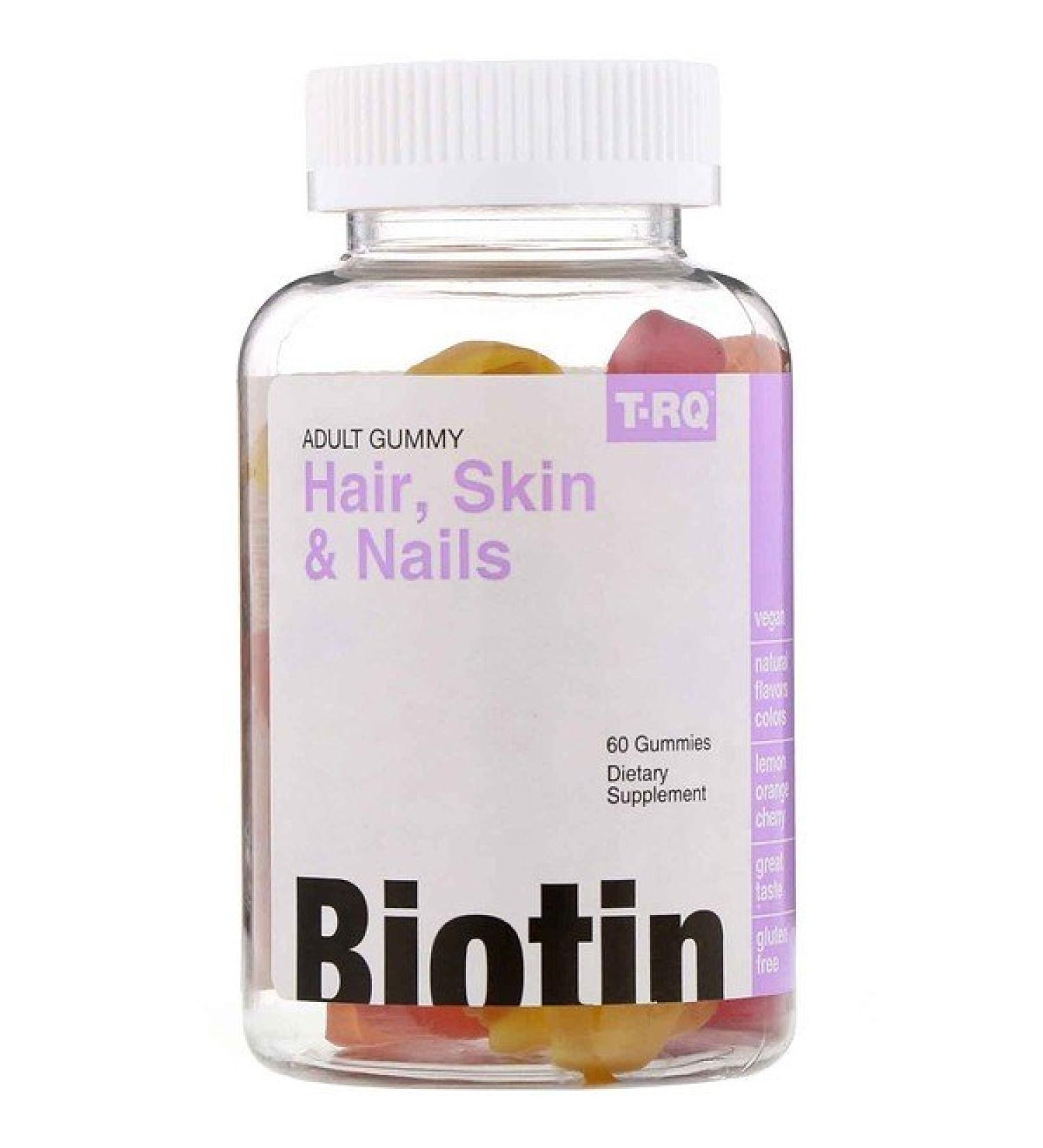 T-RQ Adult Gummy Hair Skin & Nails Biotin Lemon Orange Cherry 60 Gummies