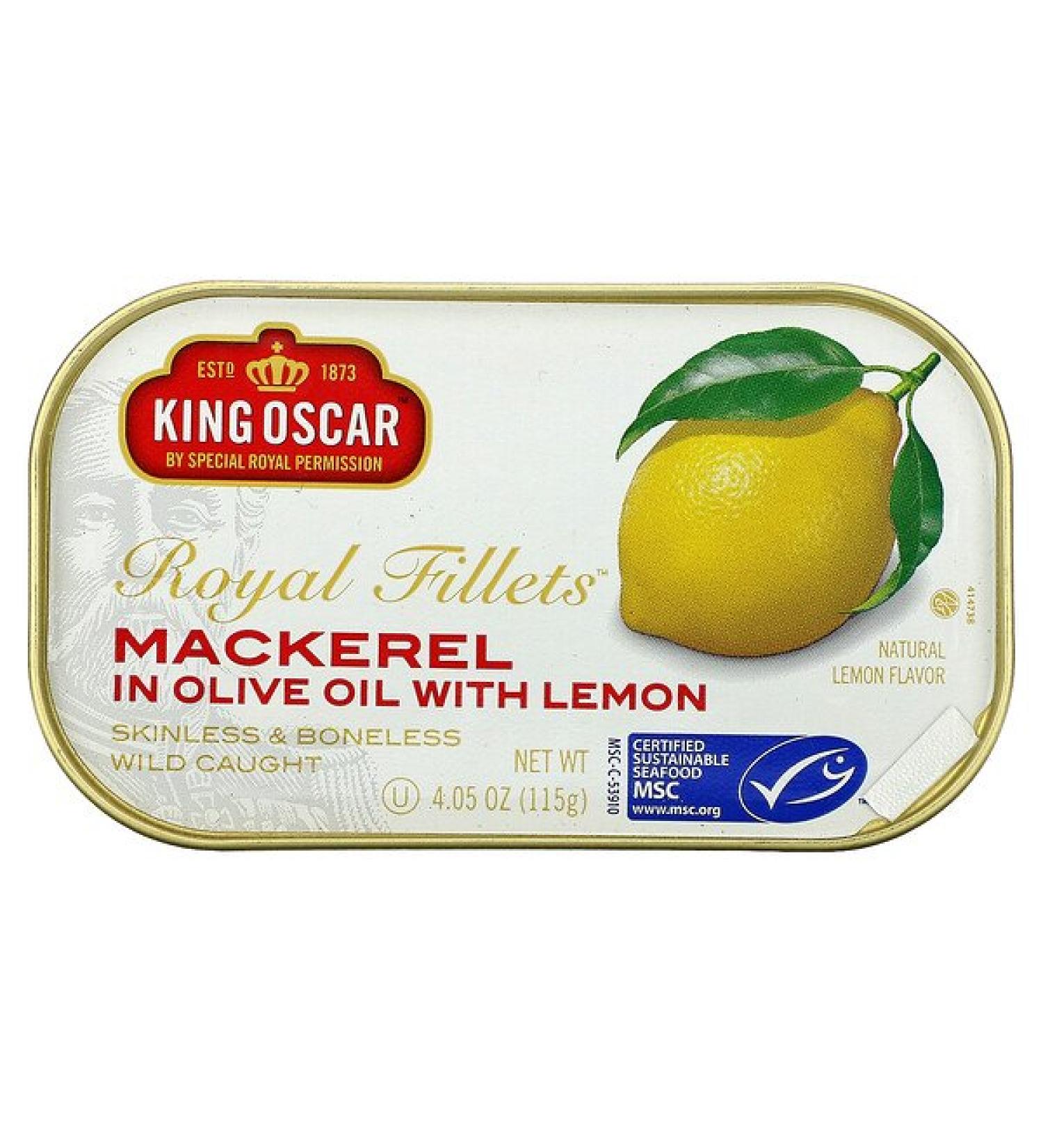 King Oscar Royal Fillets Mackerel In Olive Oil With Lemon  4.05 oz ( 115 g)