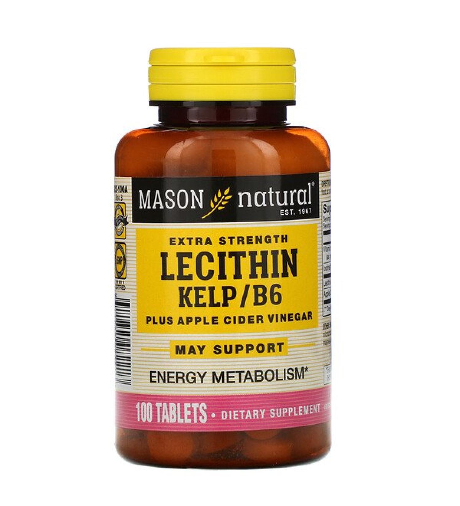 Mason Natural Lecithin Kelp/B6 Plus Apple Cider Vinegar Extra Strength 100 Tablets