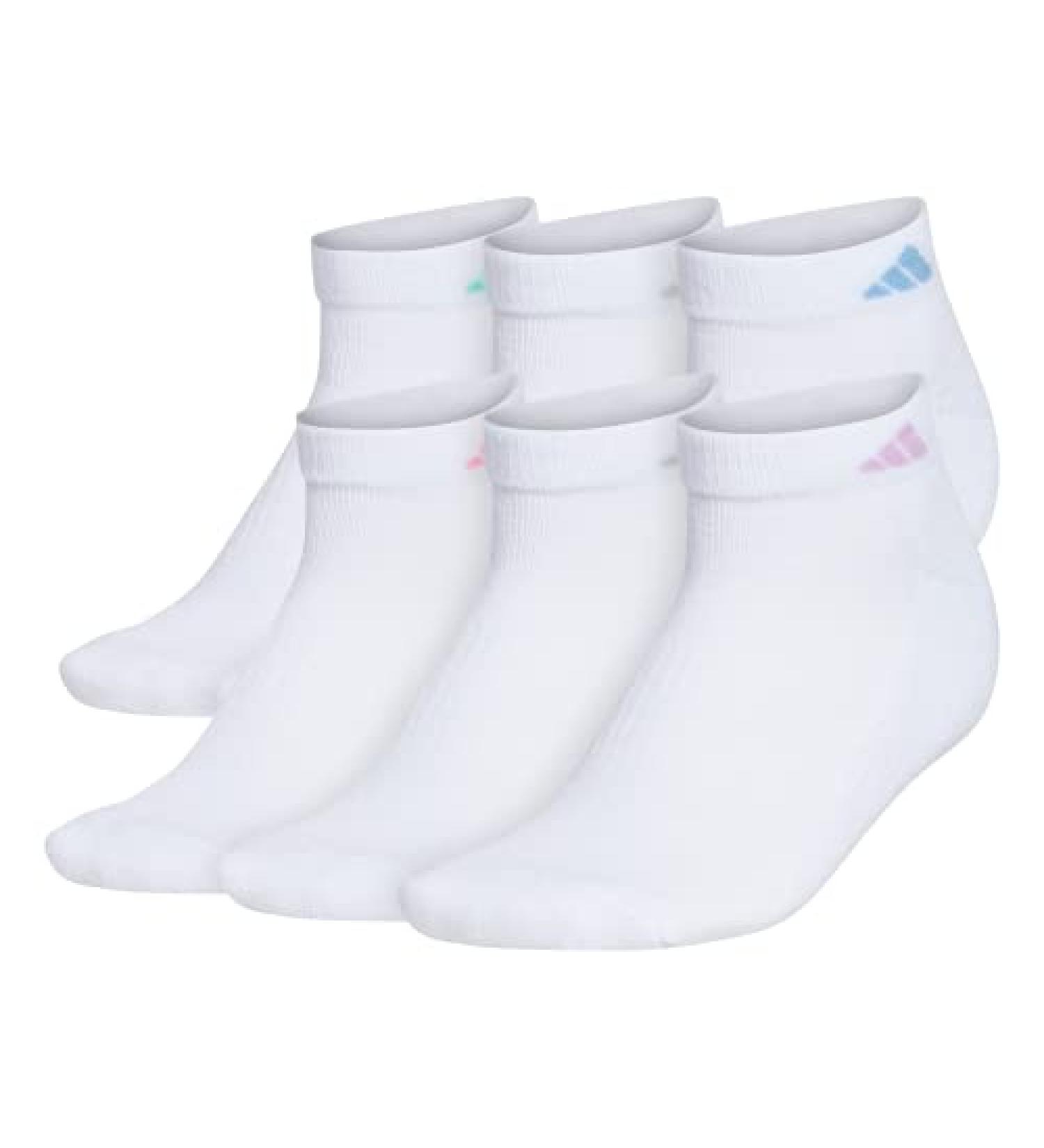 adidas Women's Athletic Cushioned 6-Pack Low Cut Socks - White/Sky Blue/Lilac Purple - Buy Online on GoSupps.com