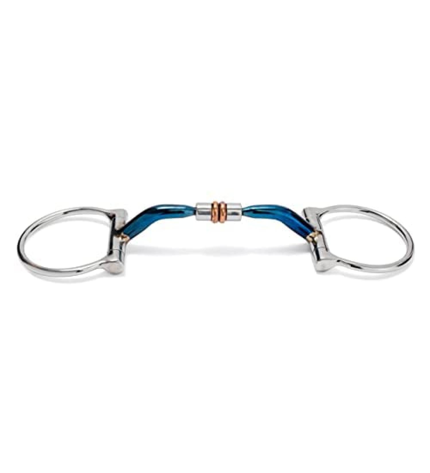 BOLDANI Stainless Steel D-Ring Snaffle Horse Bit Copper Rollers Happy Mouth Silver/Blue (5")