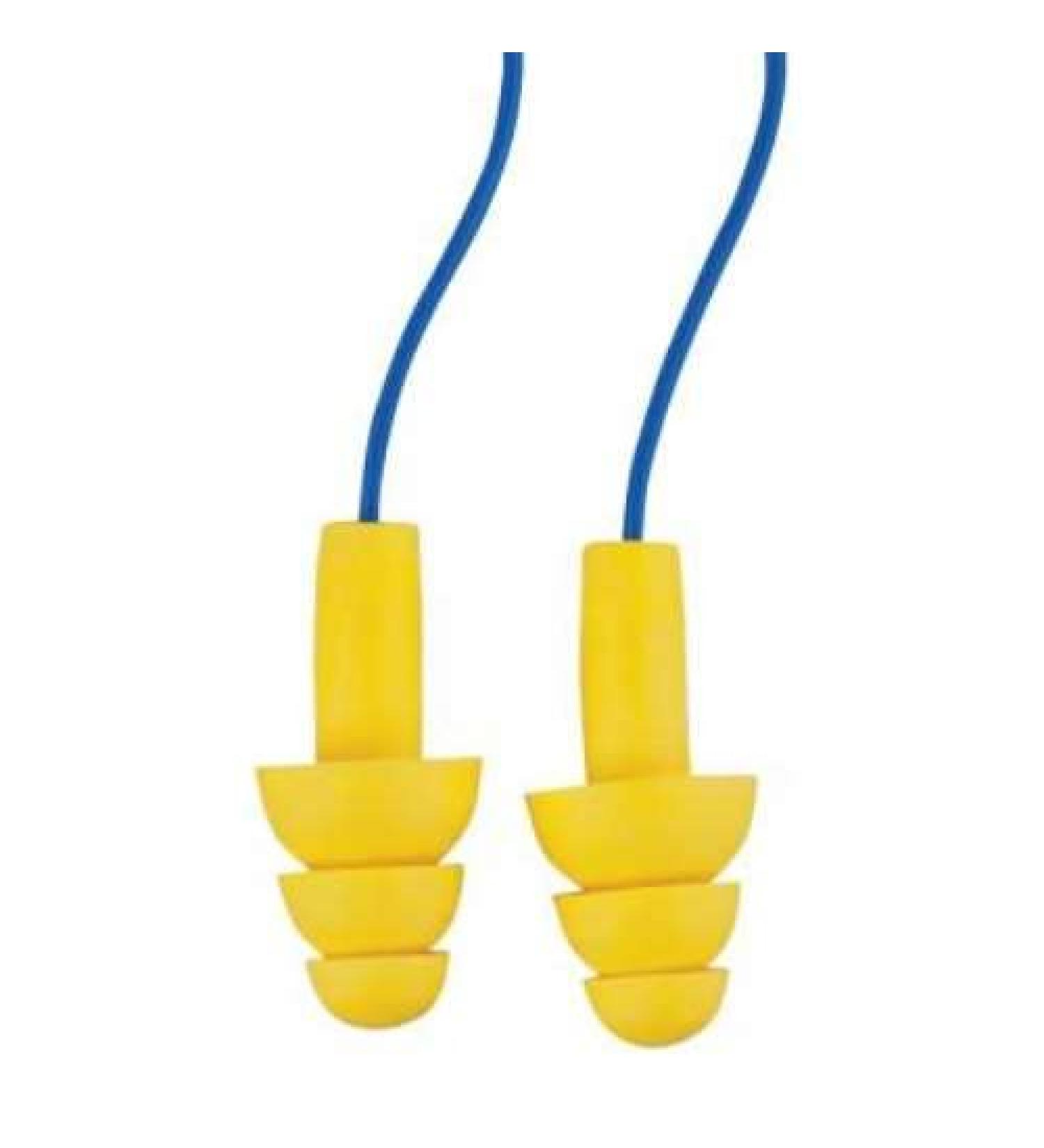 3M 340-4014 Multiple Use UltraFit Triple-Flange Elastomeric Polymer Corded Earplugs with Vinyl Cord (200 Pair Per Box)