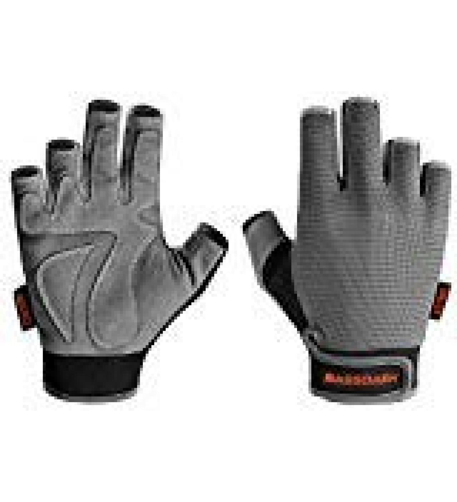 BASSDASH Astro Heavy-Duty Sure Grip Fishing Gloves Mens Womens Fingerless Gloves for Game Fishing Kayaking Paddling Sailing MTB Grey Large