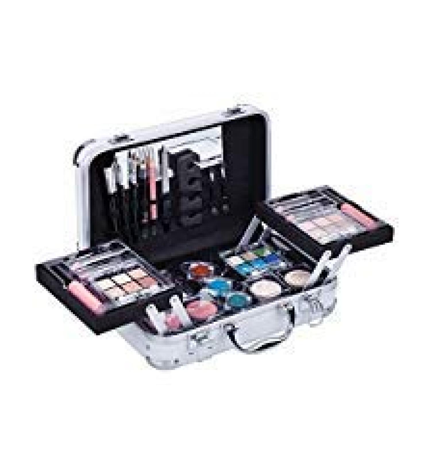 DUER LIKA Carry All Trunk Train Case with Makeup and Reusable Black & White Aluminum Case (WHITE)