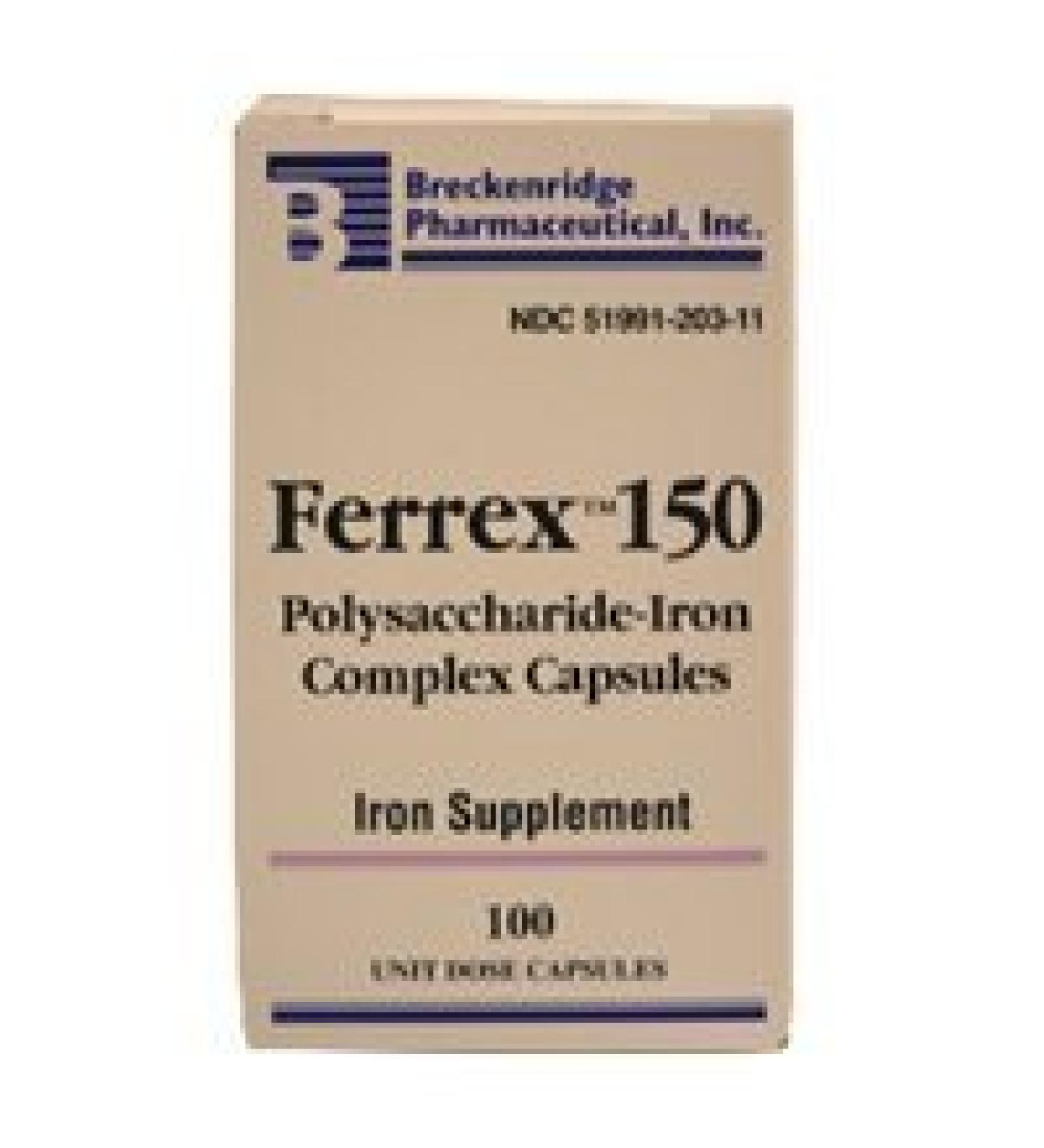 Ferrex -150 Capsules Prevents Iron Deficiency - 100 Each (1) by WWW.BRECKENRIDGEPHARMA.COM