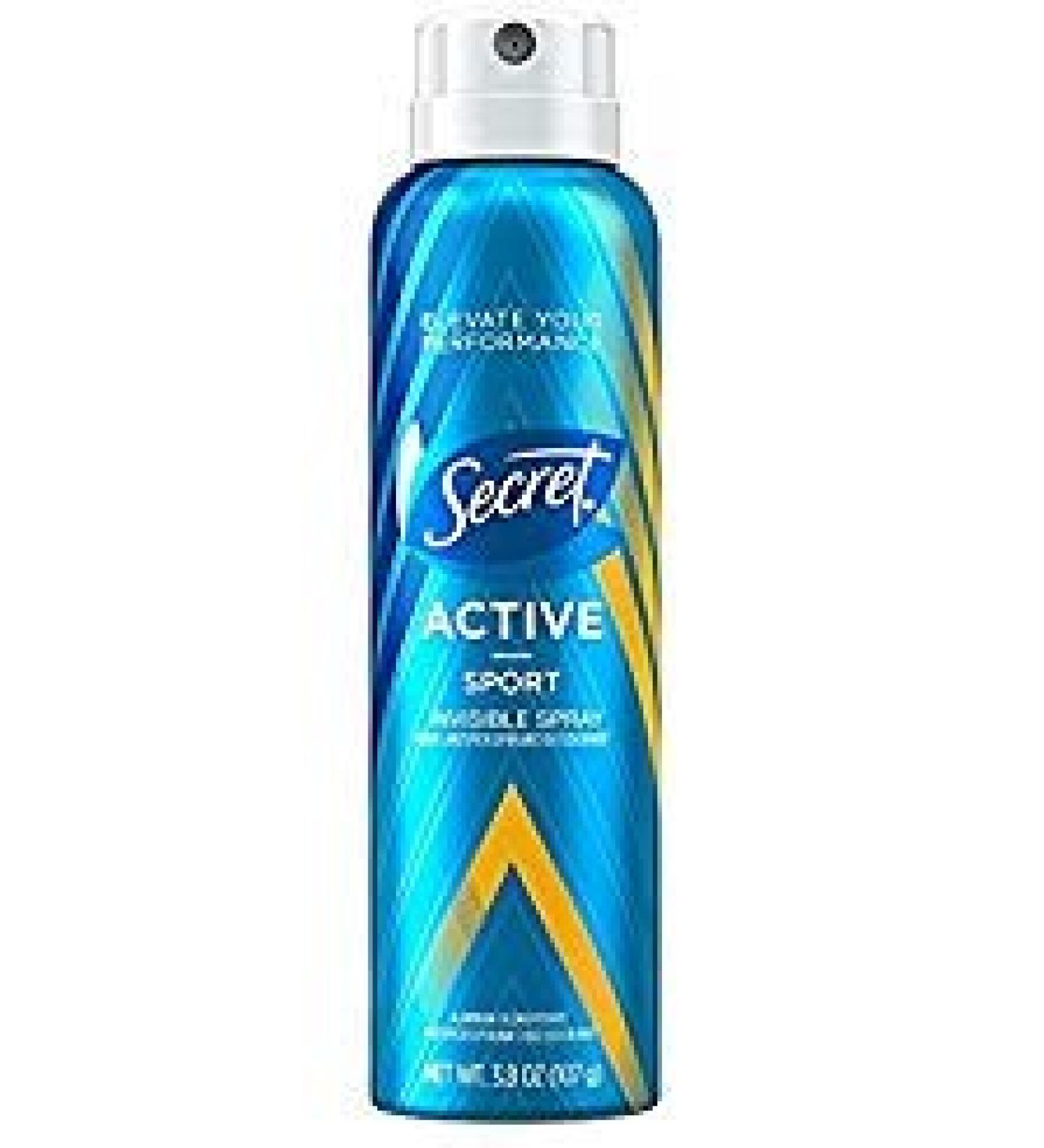 Secret Invisible Spray Antiperspirant and Deodorant Active Sport 3.8 oz (Pack of 2)