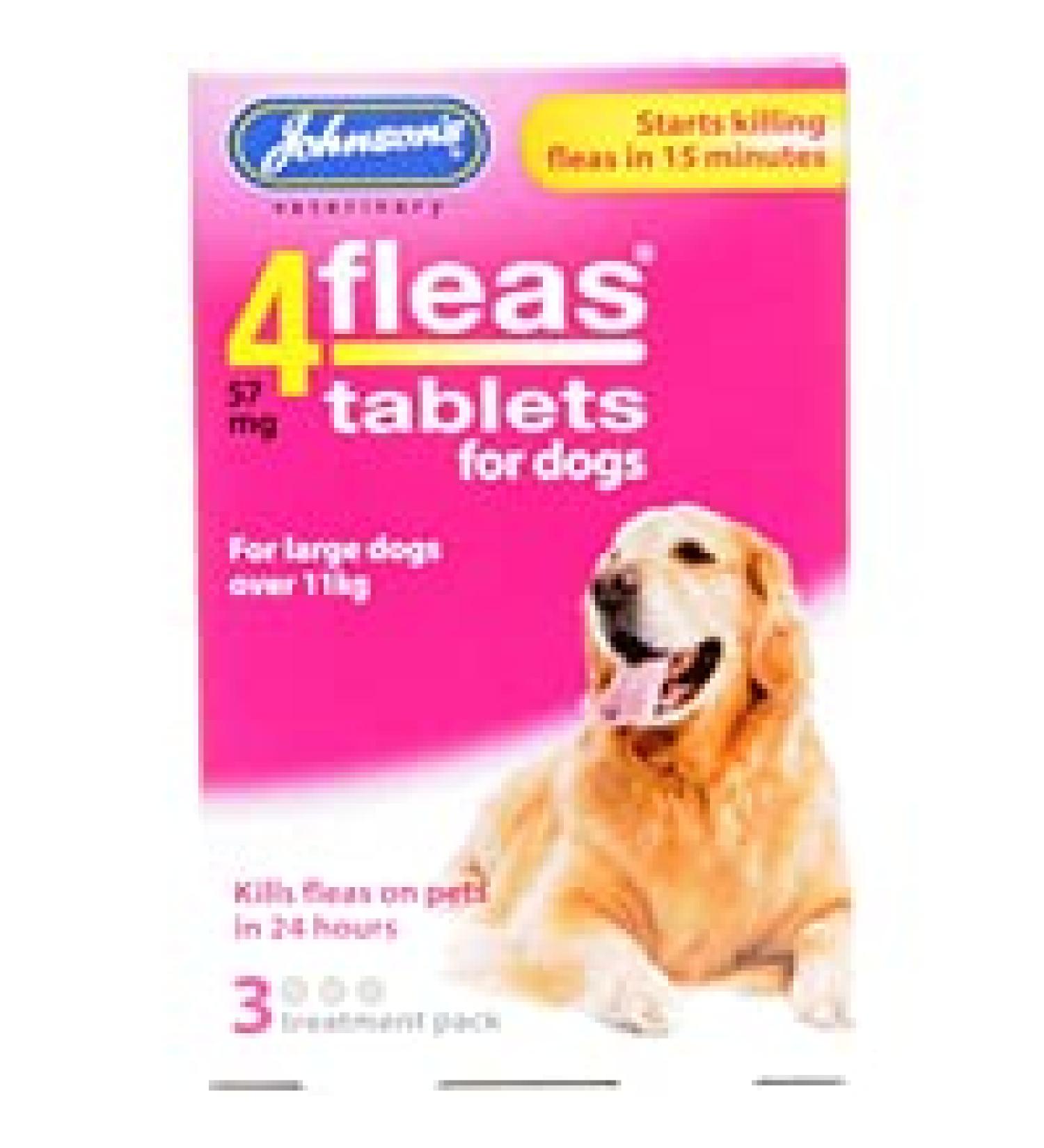 AMK 4x Pack of 3 Johnsons 4fleas Flea Tablets for Large Dogs over 11kg 3 Treatment Pack Fleas Kill - Buy Online on GoSupps.com