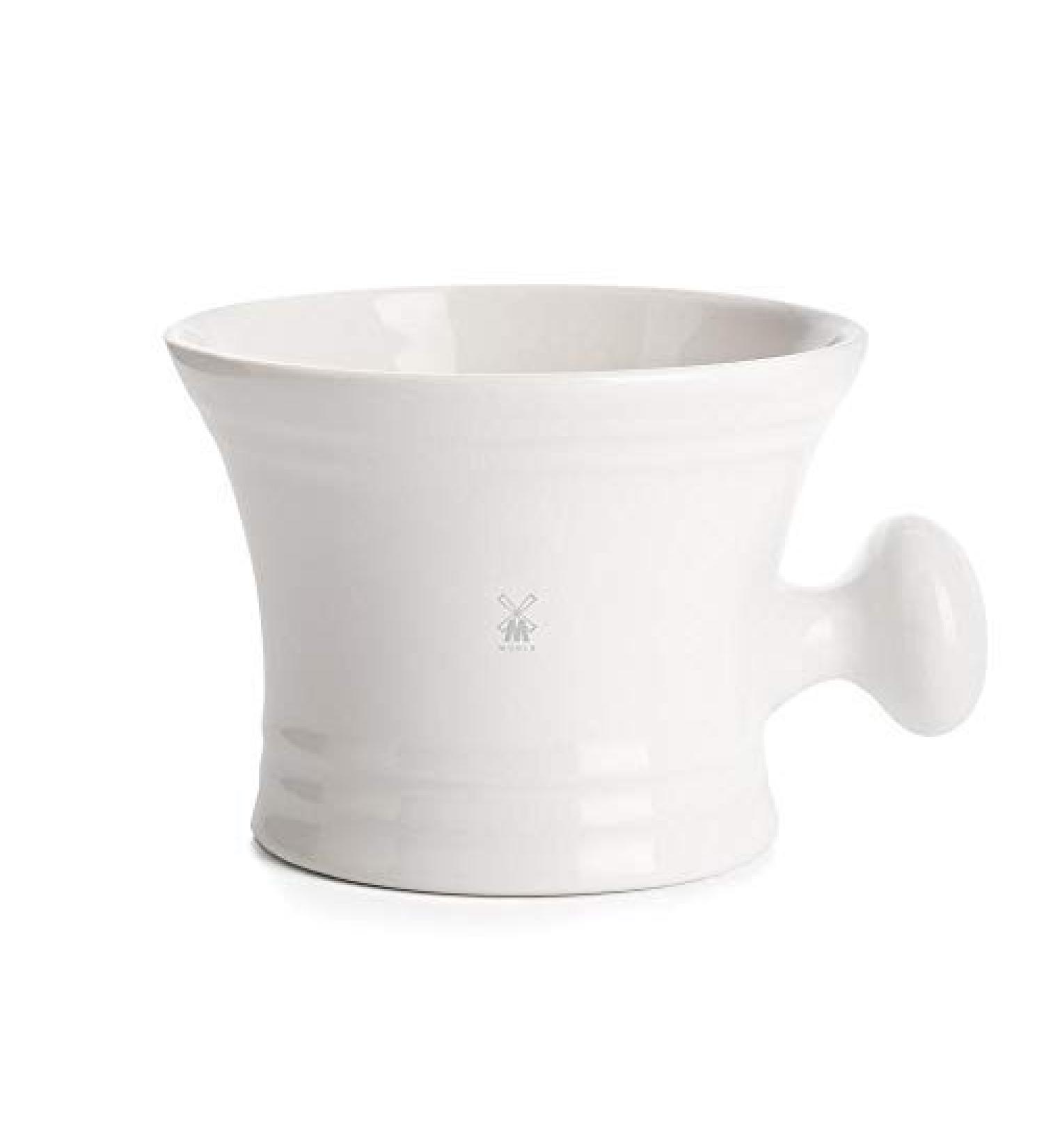 MHLE White Porcelain Platinum Rim Shaving Mug - Modern Design for Soaps and Creams - Buy Online on GoSupps.com