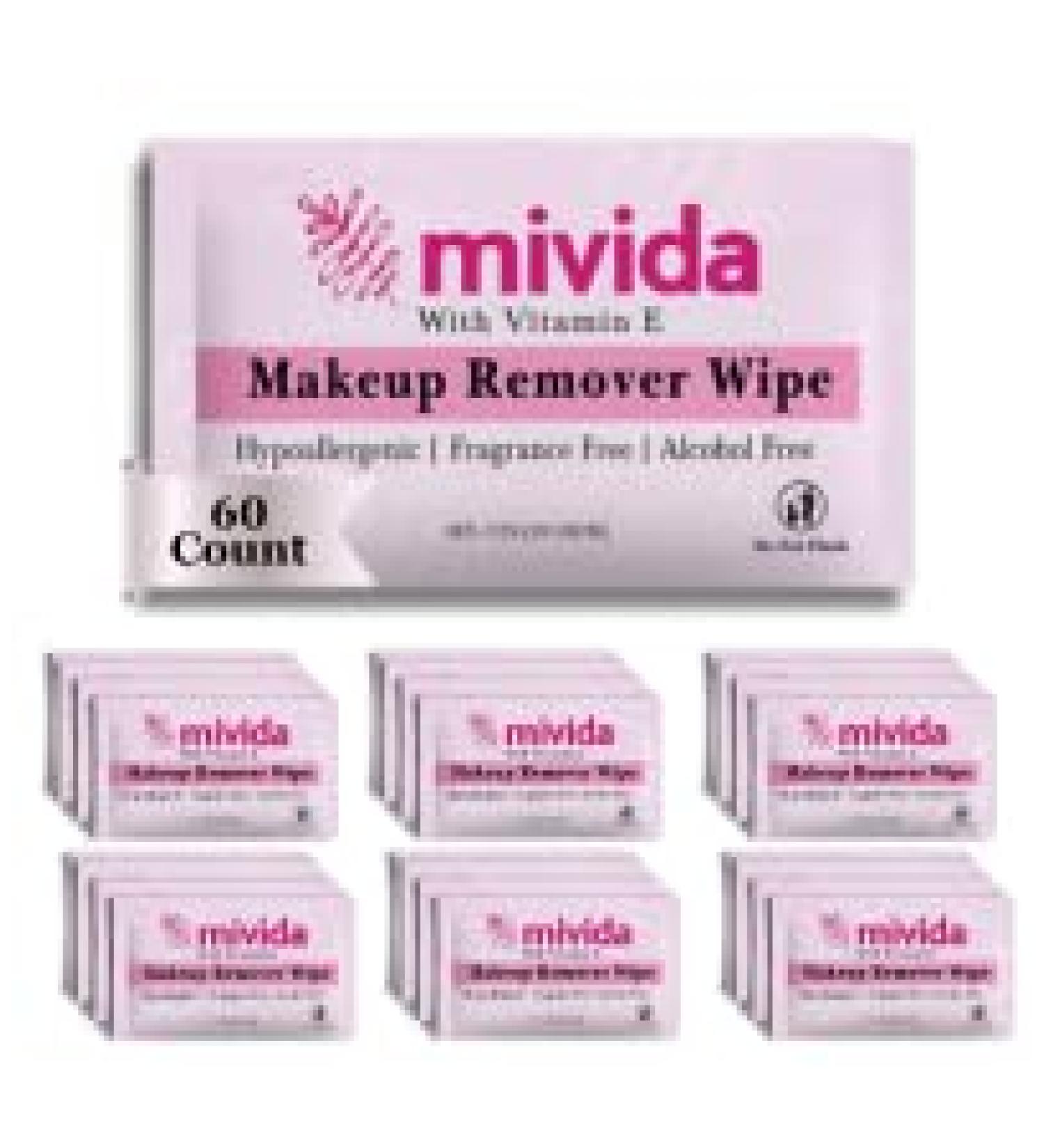 Buy Mivida 60 Count Makeup Remover Wipes - Fragrance-Free Hypoallergenic Travel Size with Vitamin E - Perfect for Hotels | International Shipping Available - Buy Online on GoSupps.com