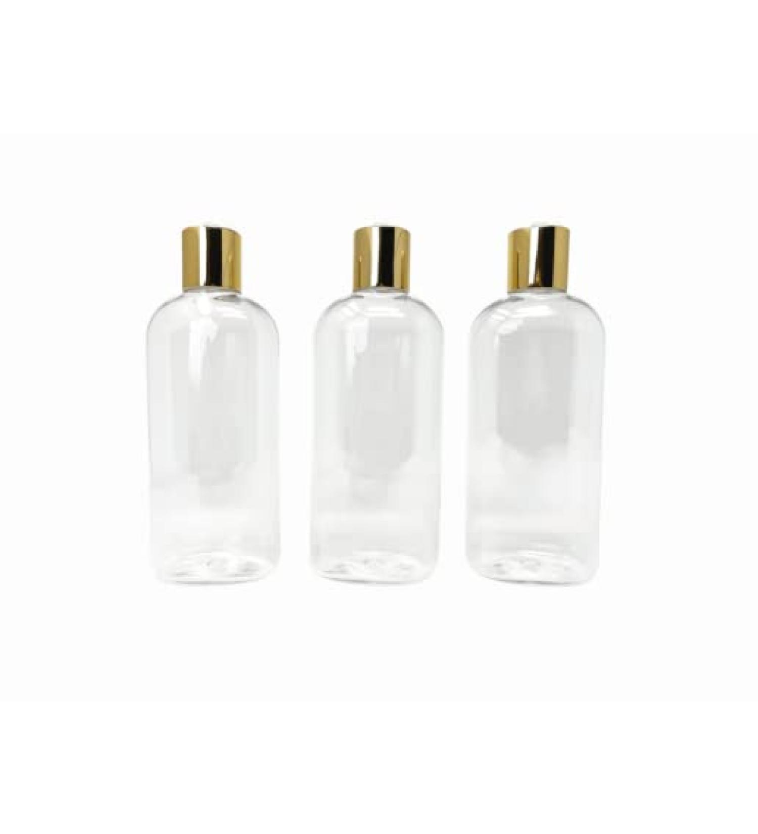 8oz Plastic Bottles with Gold Disk Top Cap (Pack of 3) - BPA-Free, Reusable, Ideal for Shampoo, Conditioner, Lotions, and Oils - Travel Toiletries and Cleaning Supplies - Buy Online on GoSupps.com