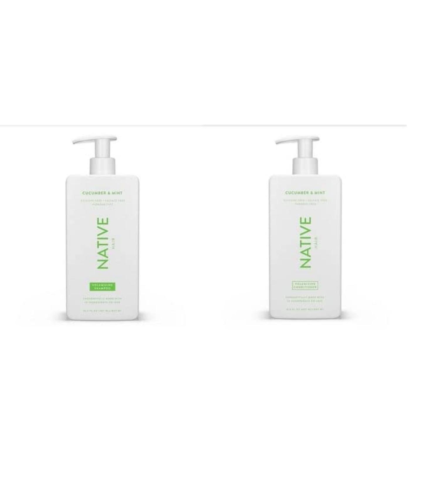 Native Vegan Cucumber & Mint Natural Volume Shampoo & Conditioner Set  Clean  Sulfate  Paraben and Silicone Free - 16.5 fl oz Each  2  33.0 Ounce