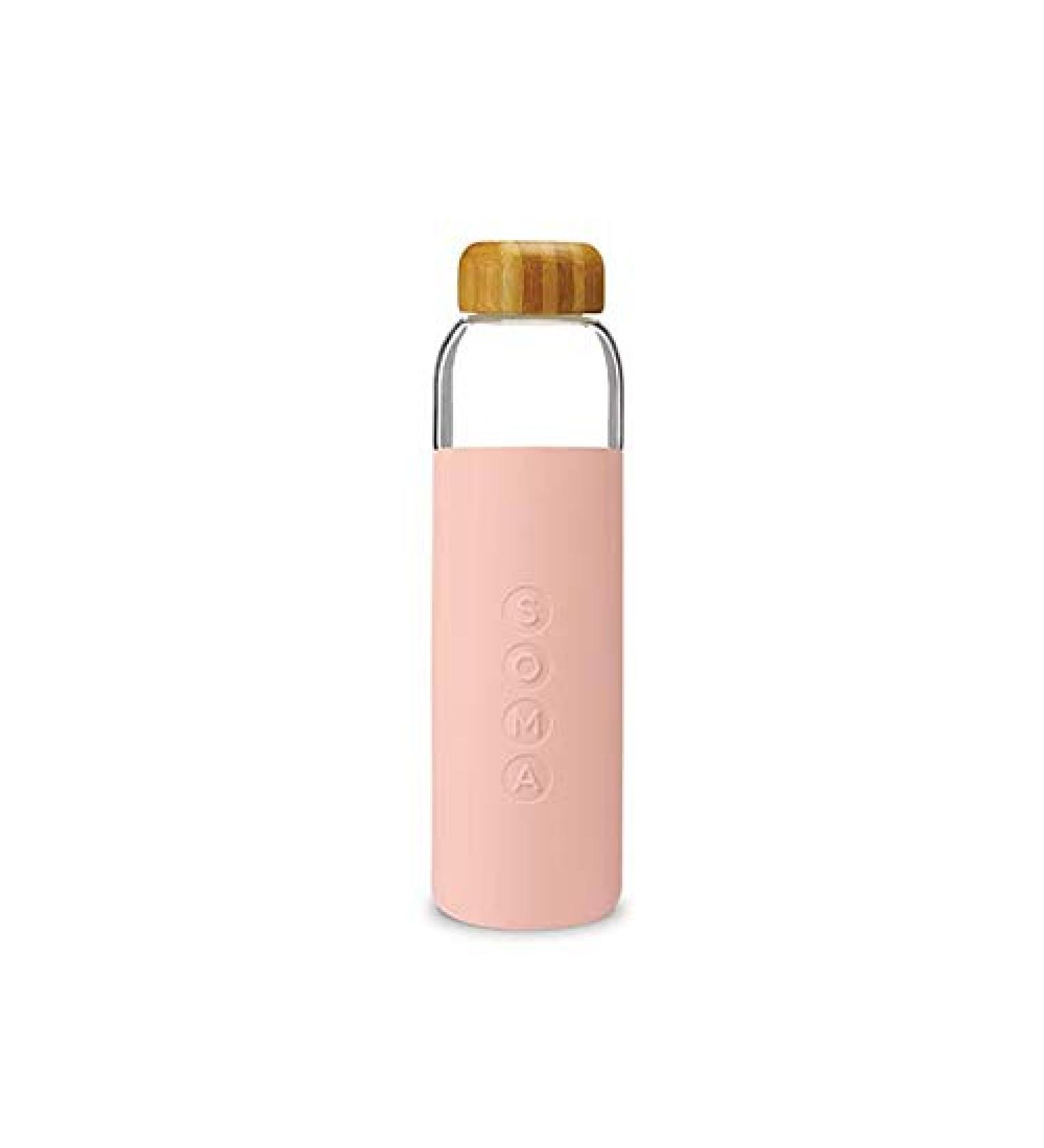 Soma Blush Glass Water Bottle 17oz with BPA-Free Silicone Sleeve - Buy Online on GoSupps.com