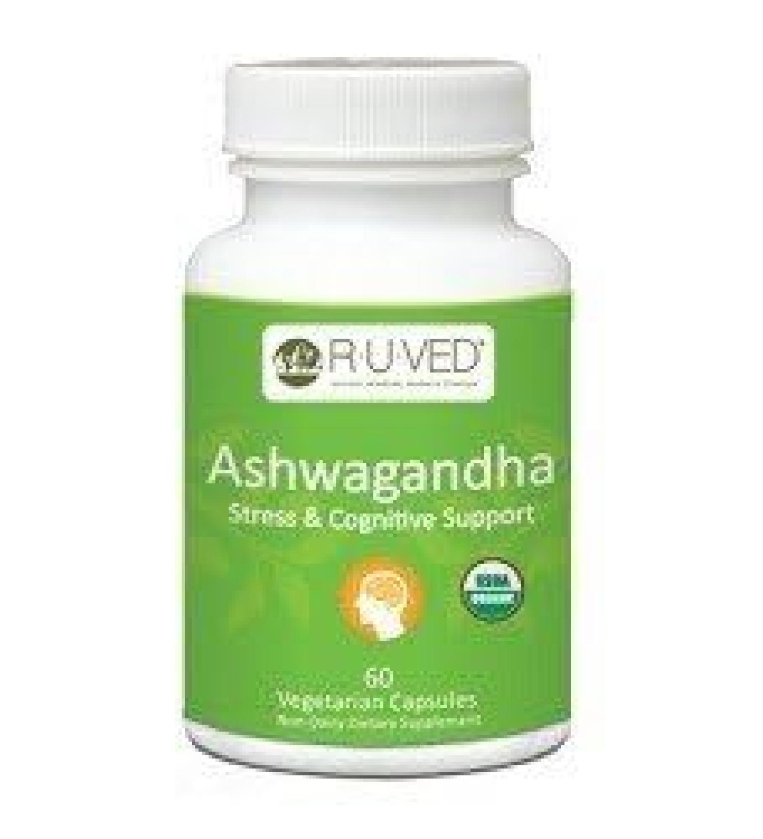 ruved Ashwagandha Capsules - Organic Ashwagandha Root Extract Supplement for Men & Women 500mg Per Pill for Adrenal Health and Overall Wellness - 60 Vegetarian Caplets (1 Count)