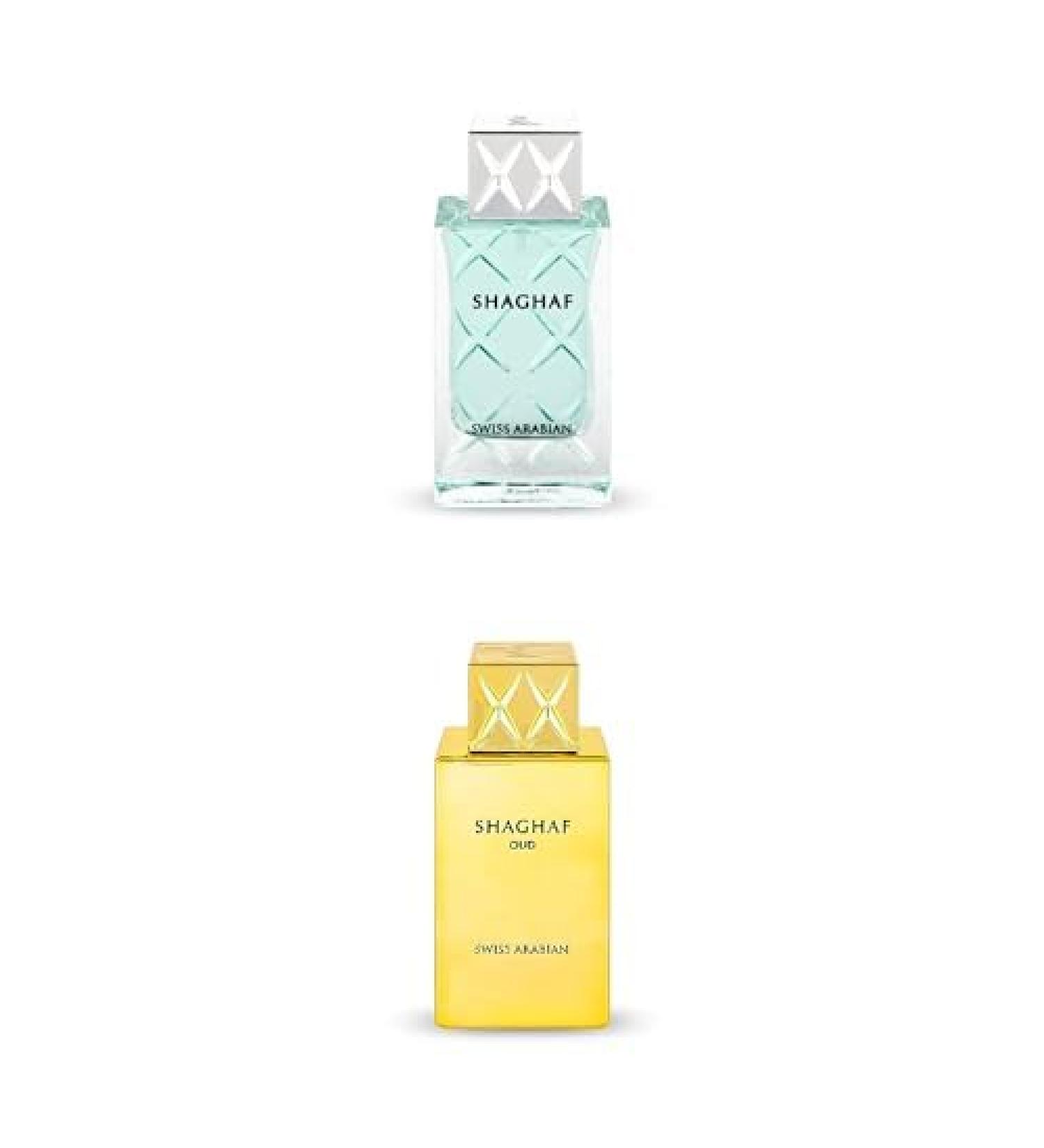 SWISS ARABIAN Shaghaf Man and Shaghaf Oud Duo - Luxury Products From Dubai - Long Lasting And Addictive Personal EDP Spray Fragrance - Seductive Signature Aroma - Luxurious Scent Of Arabia - 2 pc
