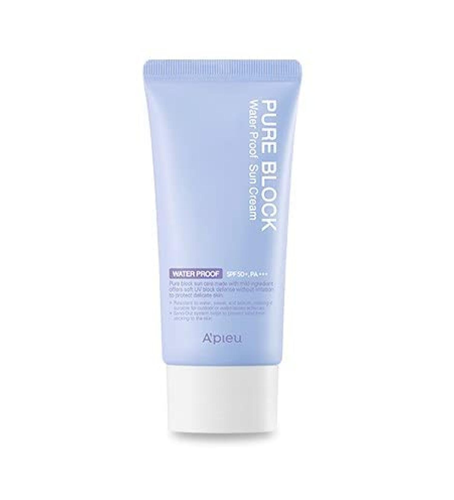 Apieu Pure Block Natural Waterproof Sun Cream SPF50+ PA++++ | Lightweight Non-Greasy K-Beauty Sunscreen - 50ml - Buy Online on GoSupps.com