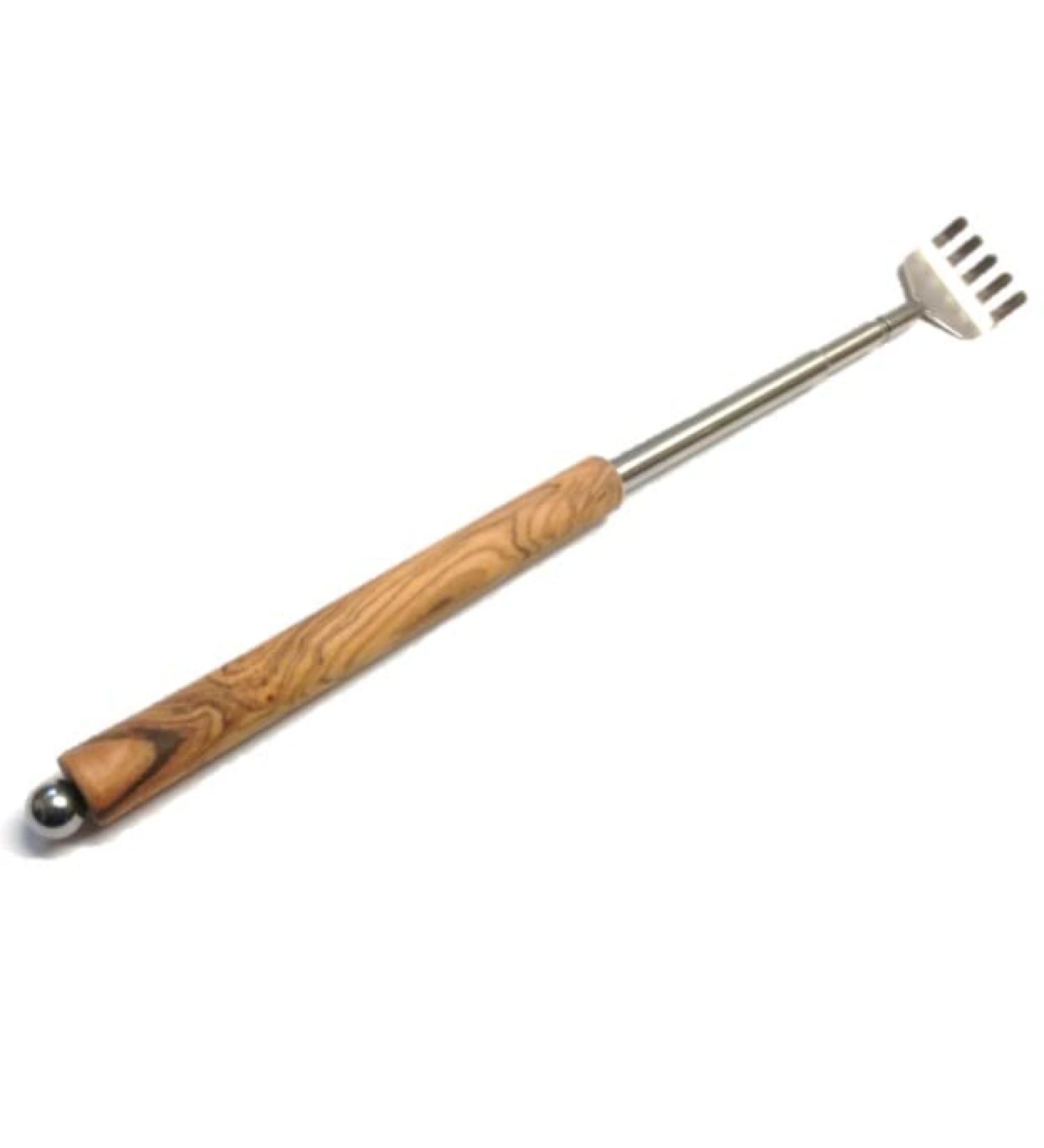 DOM back scratcher with extendable arm and handle made of olive wood Nit ball on the handle