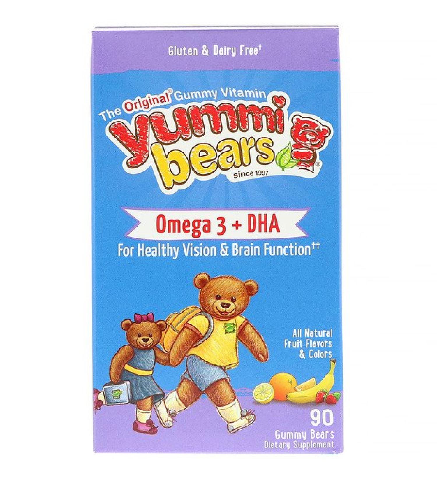 Hero Nutritional Products Yummi Bears Omega 3 + DHA Natural Fruit Flavors 90 Gummy Bears